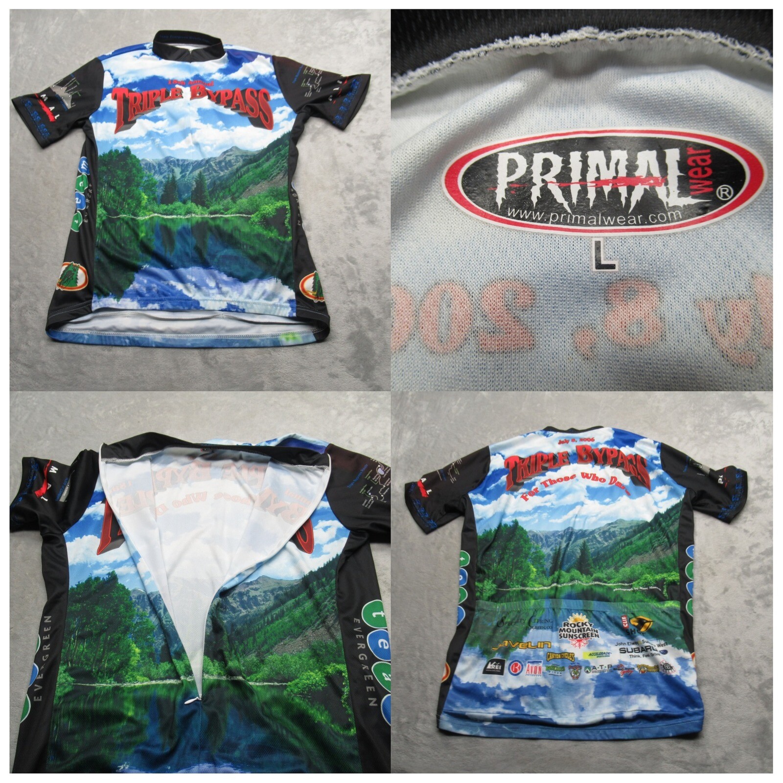 Primal Wear Cycling Jersey Mens Large Black Triple Bypass Subaru Cliff REI Avon