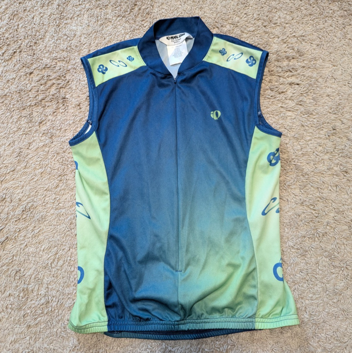Pearl Izumi Cycling Shirt Womens Sz S Back Pockets 3/4 Zip Blue Green Bicycle
