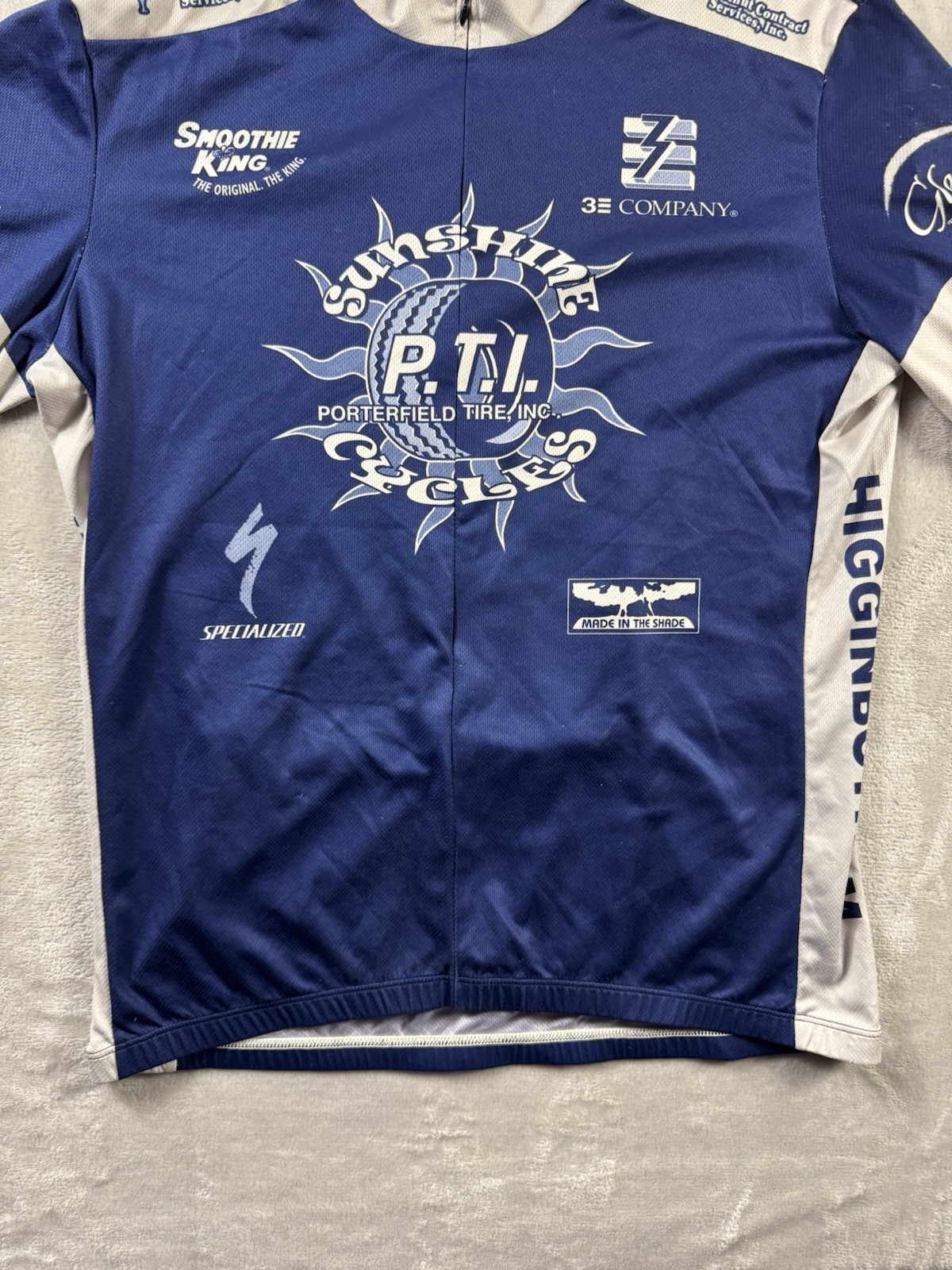 Sugoi Shirt Mens L Blue White Cycling Jersey Pockets Full Zip Performance Light