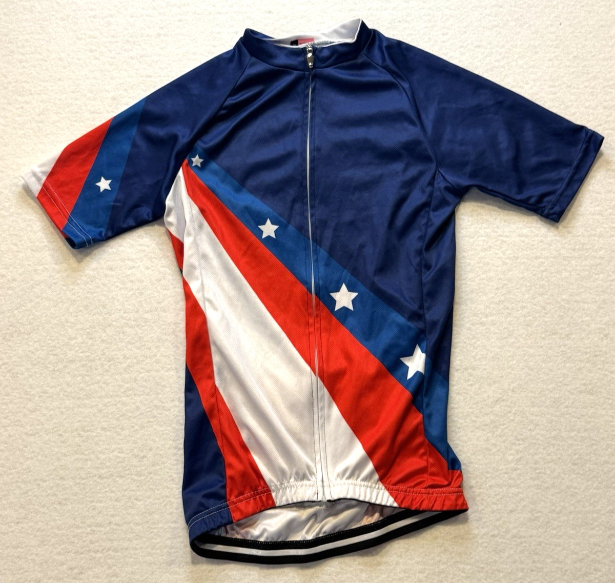 Women’s Small American Flag Cycling Jersey Stars & Stripes Bike Shirt 100% Poly
