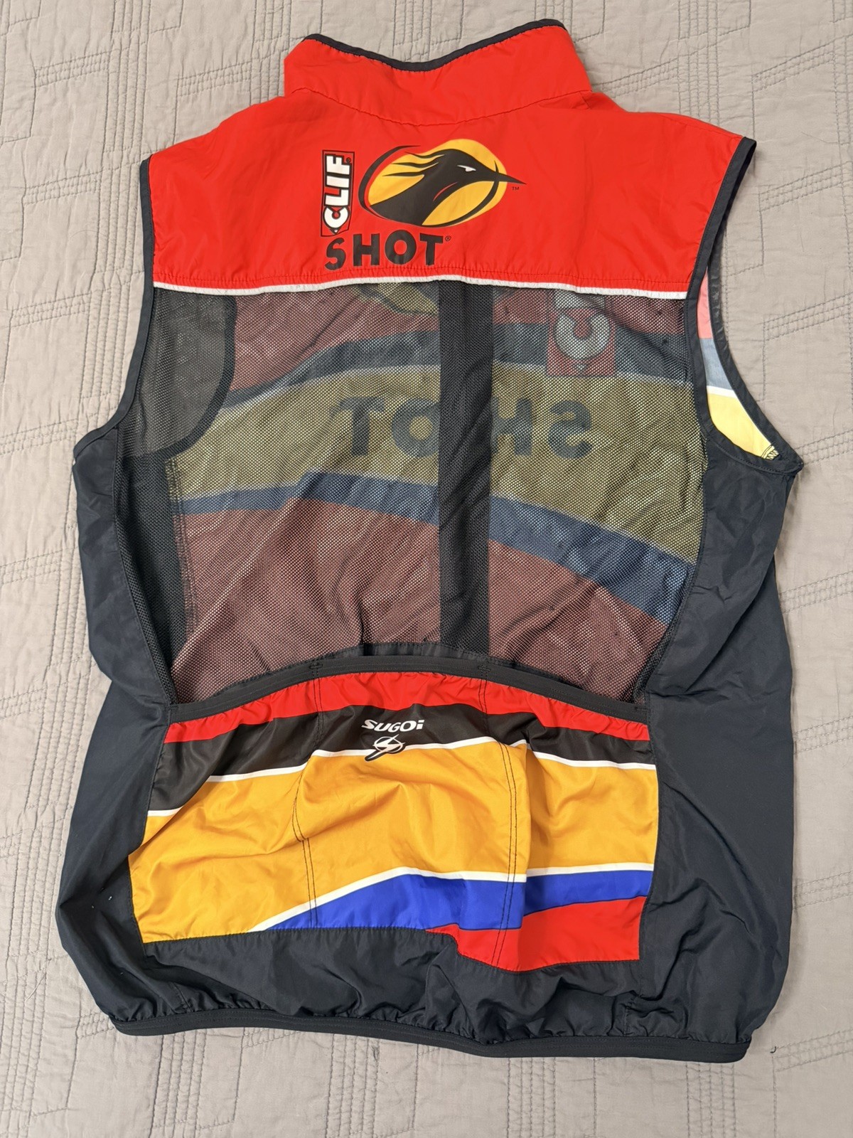 SUGOI Clif Bar Cycling Jacket Men’s Medium Full Zip Sleeveles. Back Partial Mesh