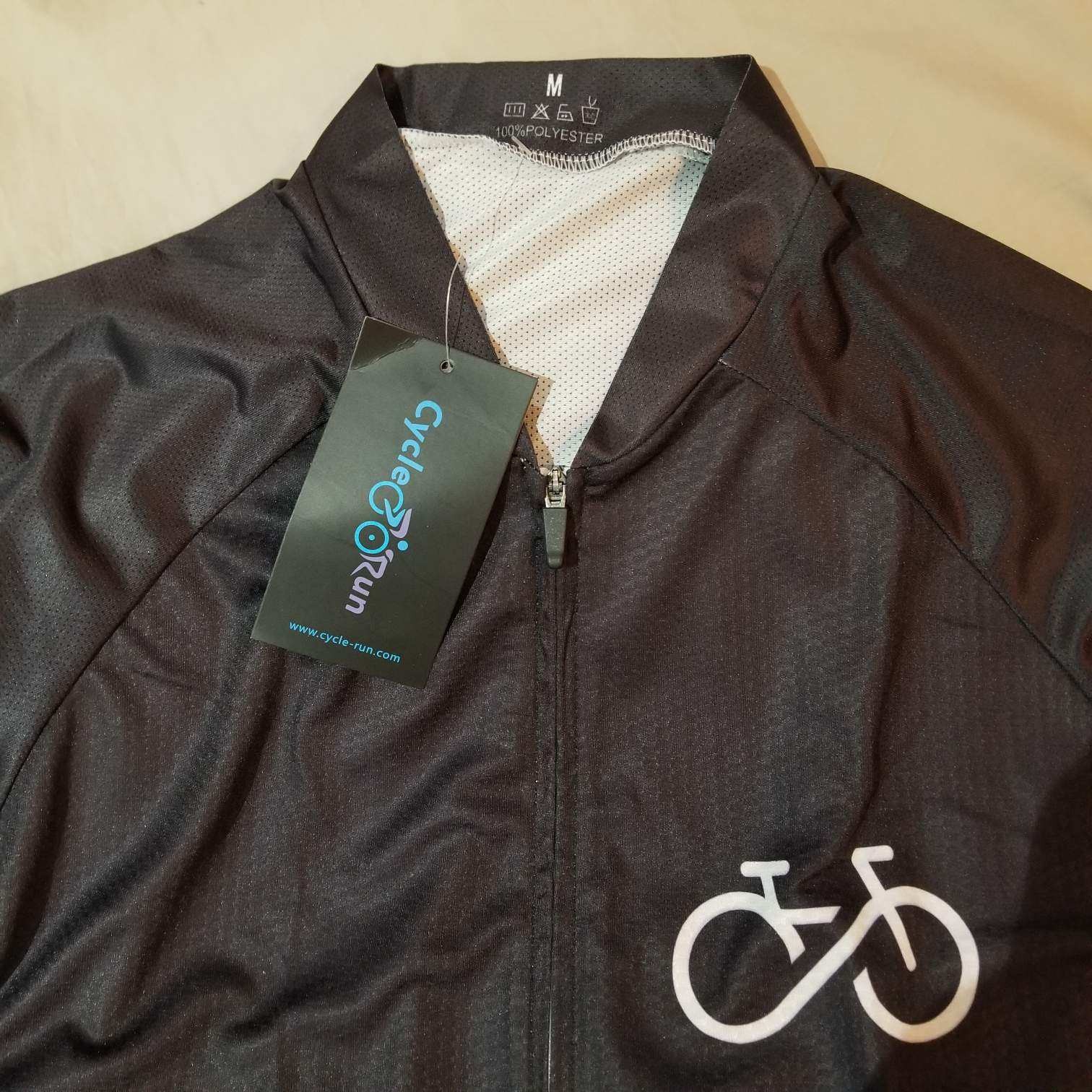 Cycle-Run Black Full Zip Long Sleeve 100% Polyester Athletic Cycling Jersey Med