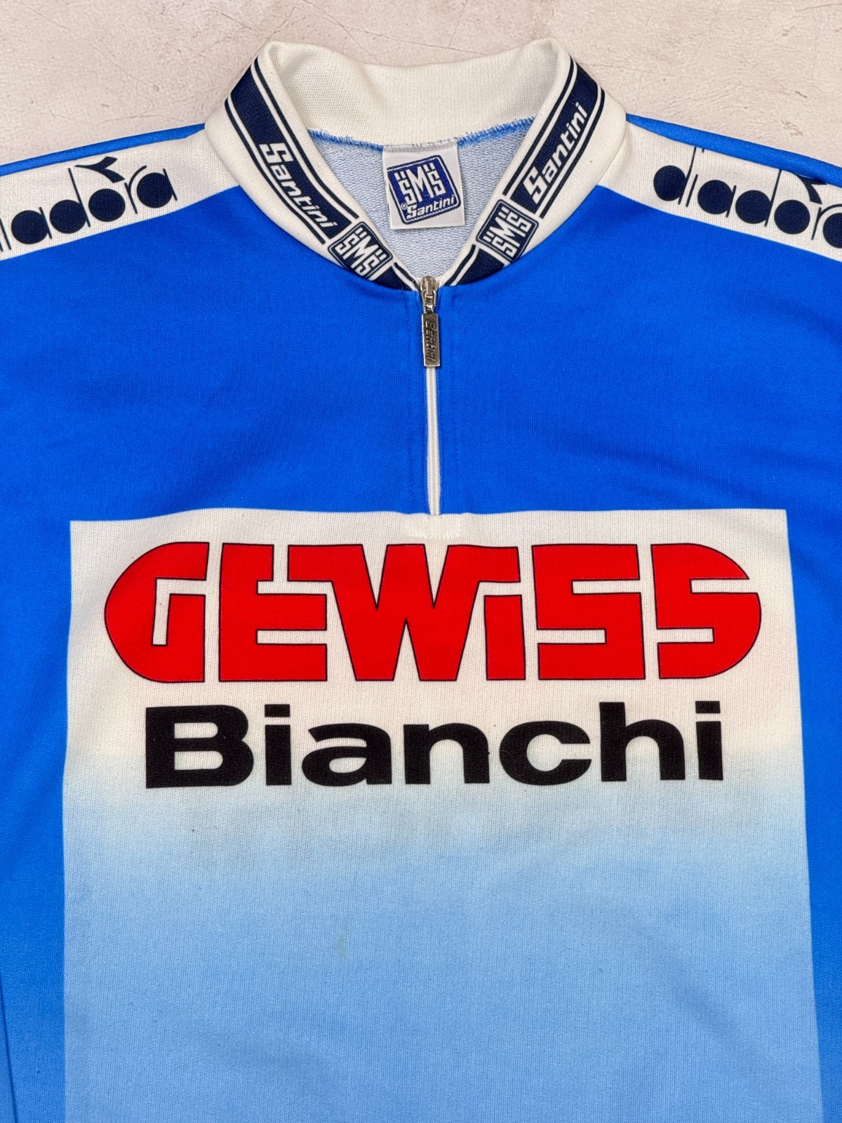 Vintage 1989 Santini Gewiss Bianchi Team Cycling Jersey LS Diadora size M-L