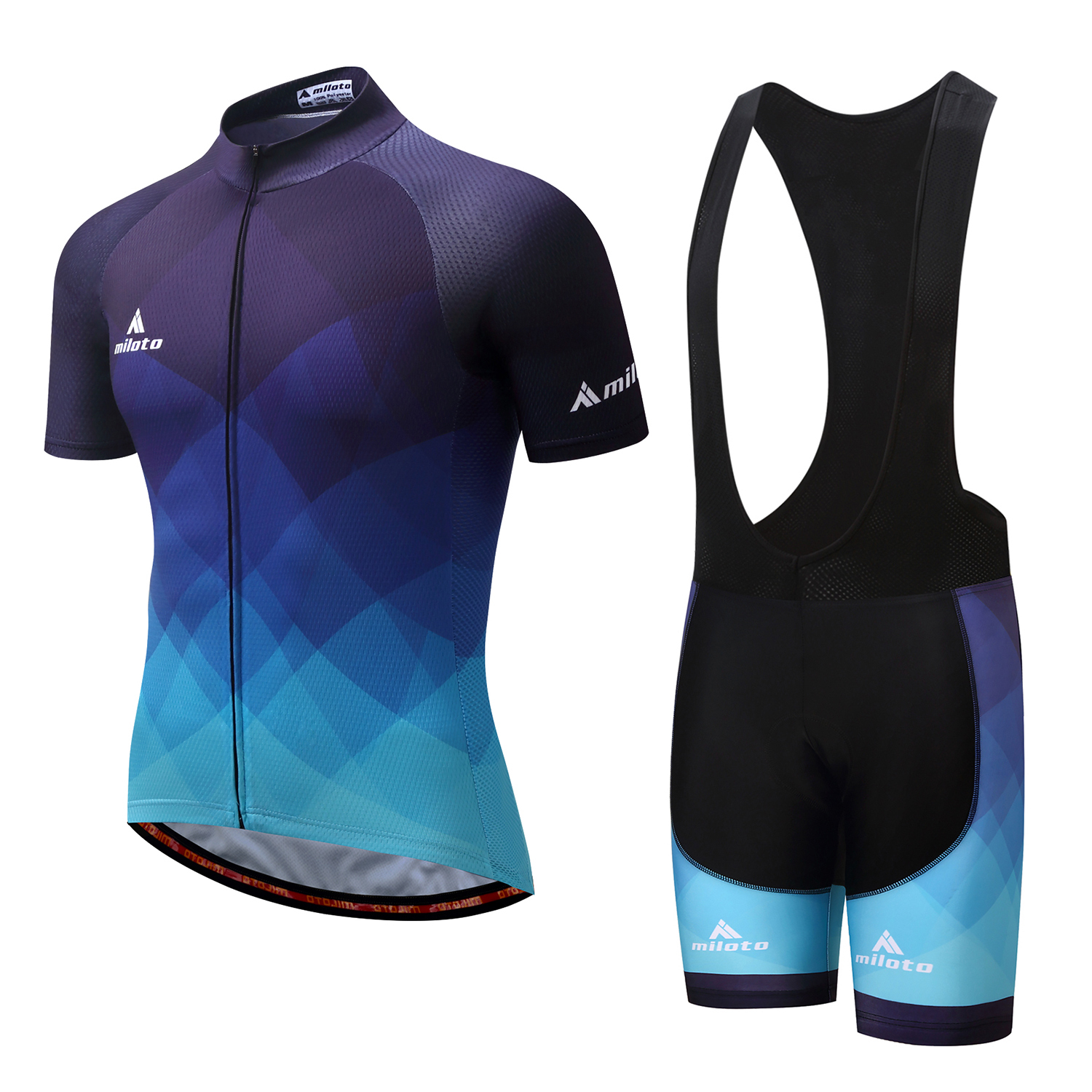 Blue Men’s Cycling Kit Reflective Bike Jersey & Spandex Padded Biking Bib Shorts