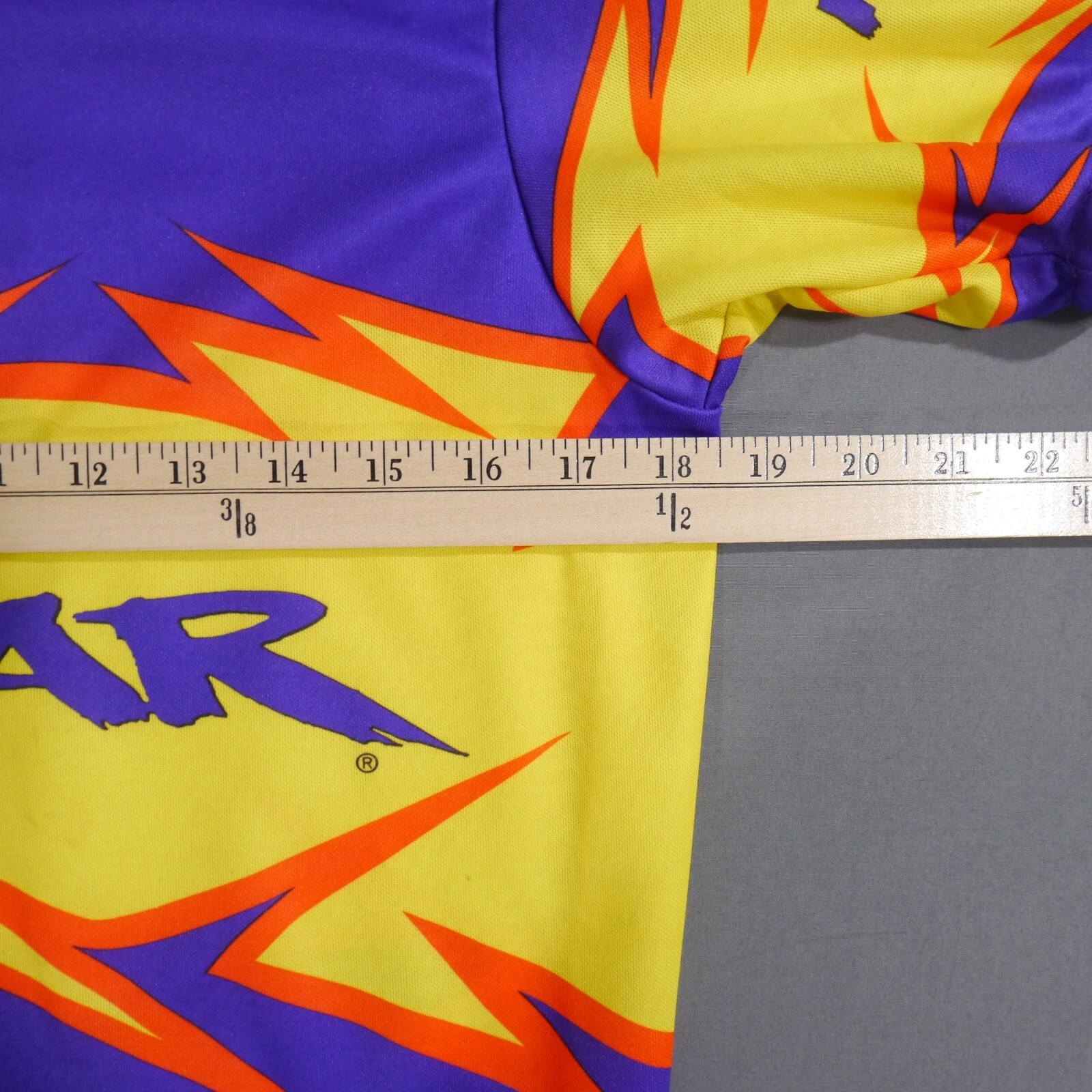 VTG 90’s USA No Fear Cycling Jersey Purple Zip All Over Print Fire Size Small