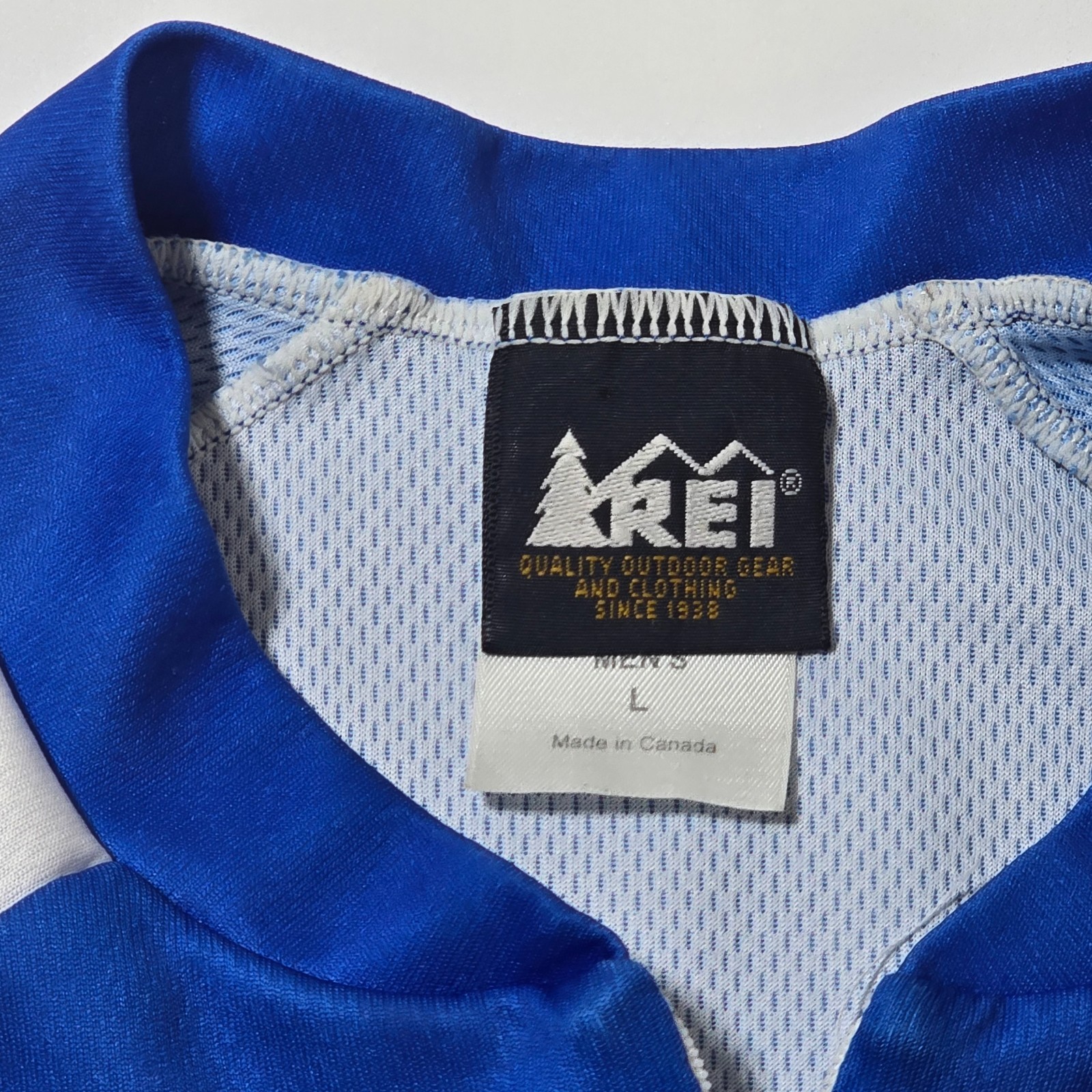 REI Cycling Jersey Mens L Blue Mesh Lined Short Sleeve Half Zip Athletic Outdoor