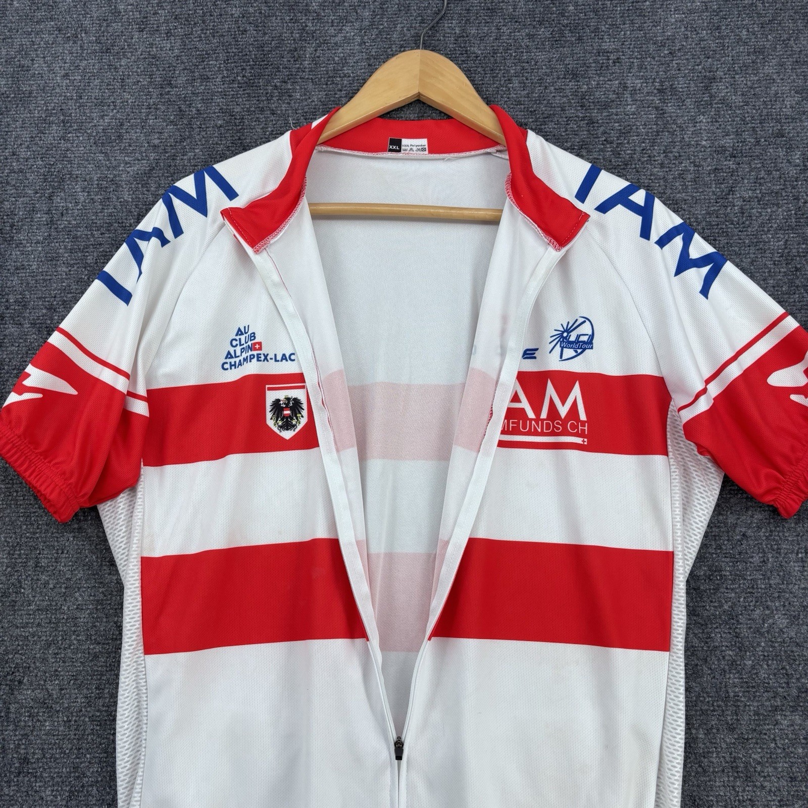 Cuore I AM White & Red Striped Full Zip Cycling Jersey Men’s XXL