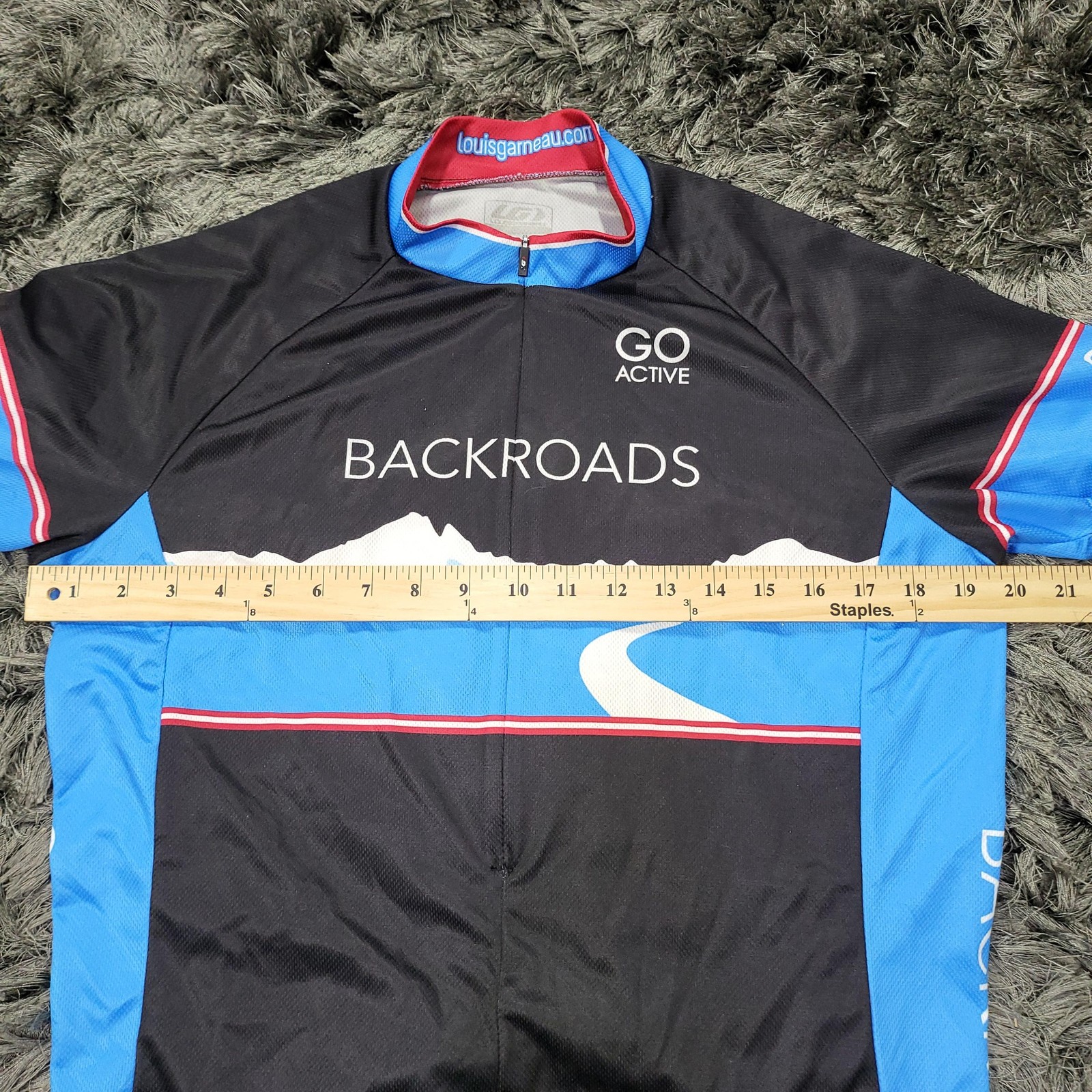 Louis Garneau Cycling Jersey Womens XL Black Blue 1/2 Zip Pockets Bike Backroads