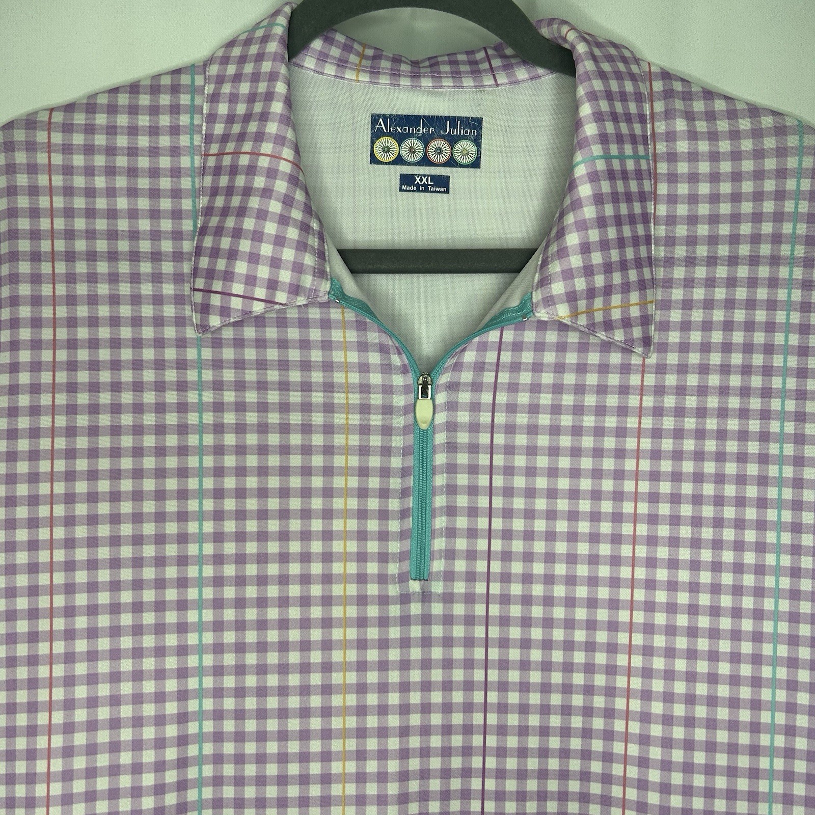 Alexander Julian Women’s XXL Cycling Jersey 1/4 Zip Multicolor Check Back Pocket