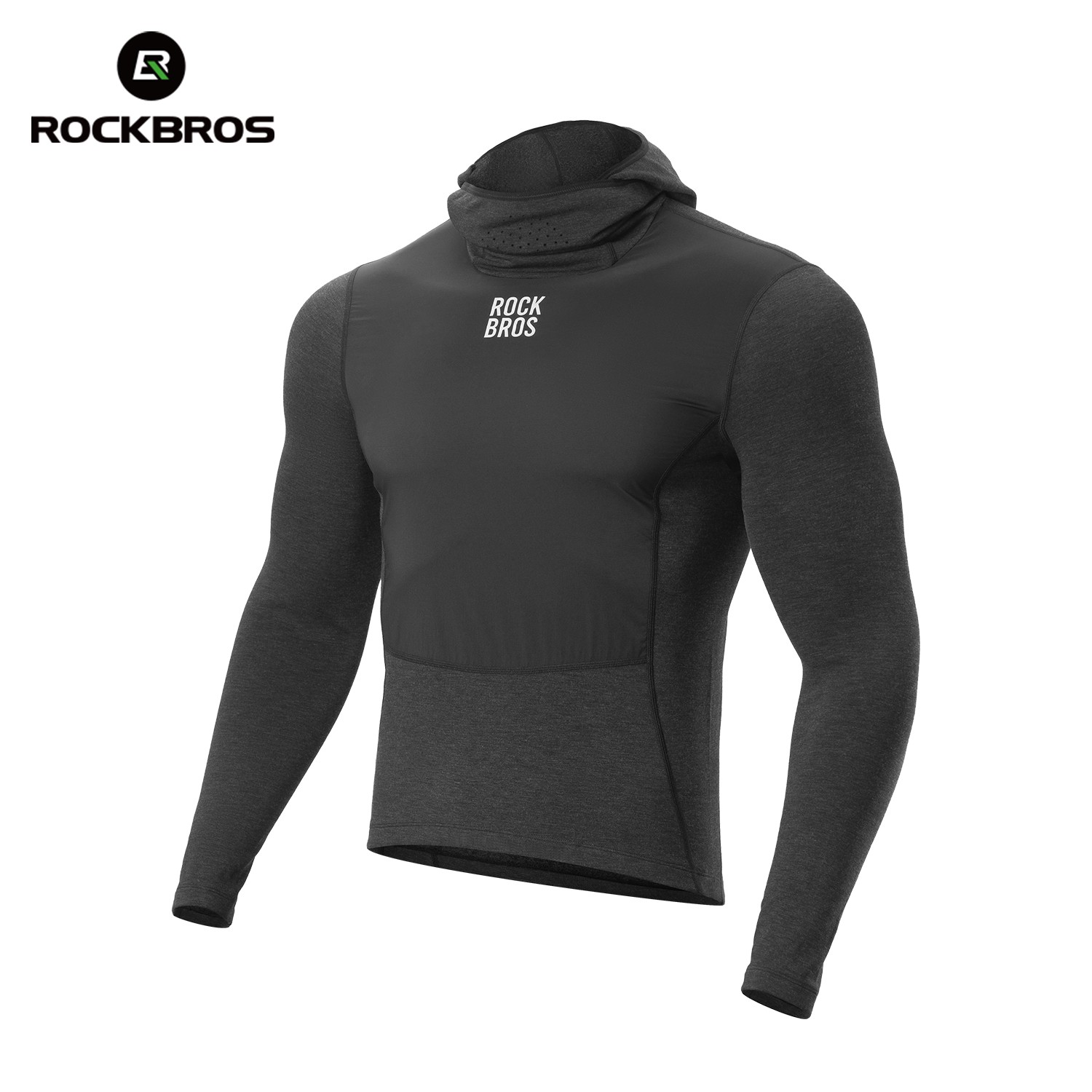ROCKBROS Men’s Winter Long Sleeve Base Top Thermal Compression Shirt Hoodie Mask
