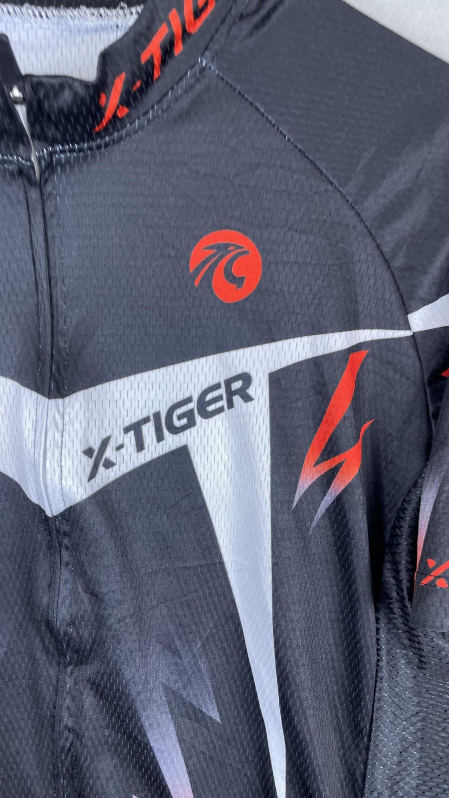 X-TIGER Cycling Jersey Mens Large Black Red Full Zip Short Sleeve Bike Top