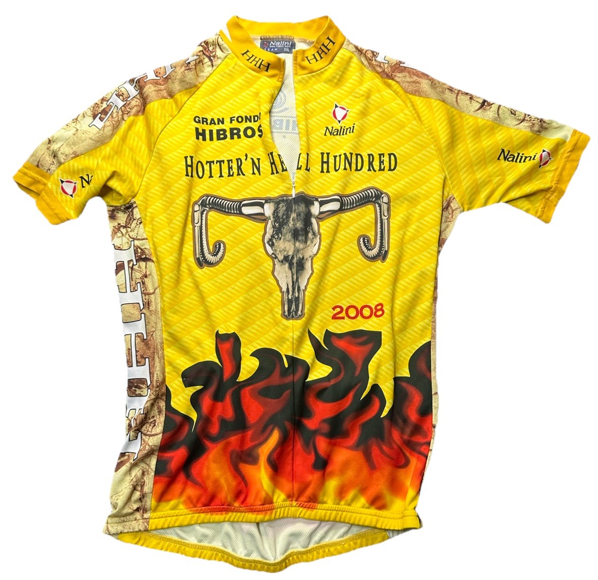 Vintage Hotter N Hell 100 2008 Cycling Jersey XXL Nalini Flame Skull Race