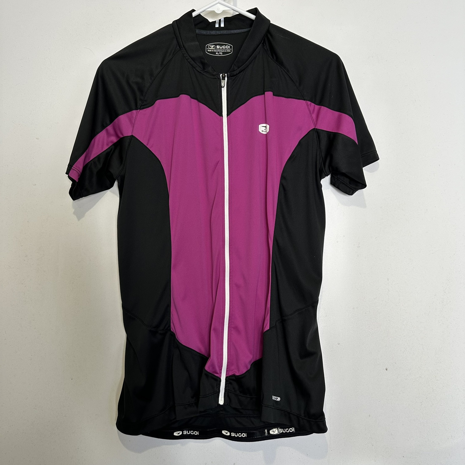 Sugoi Womens Cycling Shirt Jersey XL Black Purple Full Zip Back Pockets Stretch