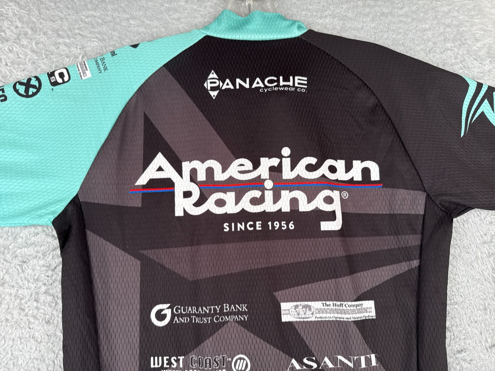 Panache Cycling Jersey Women Large Black Teal American Racing Full Zip Polyester