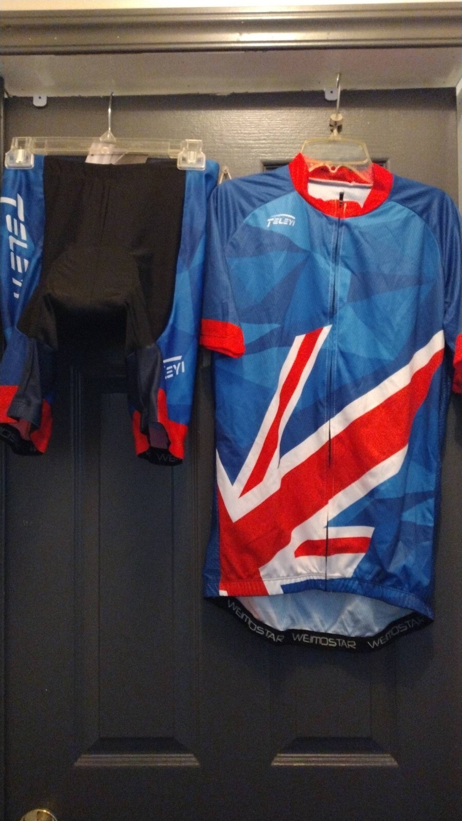Weimostar blue red and white Cycling Jersey set black blue and red padded shorts
