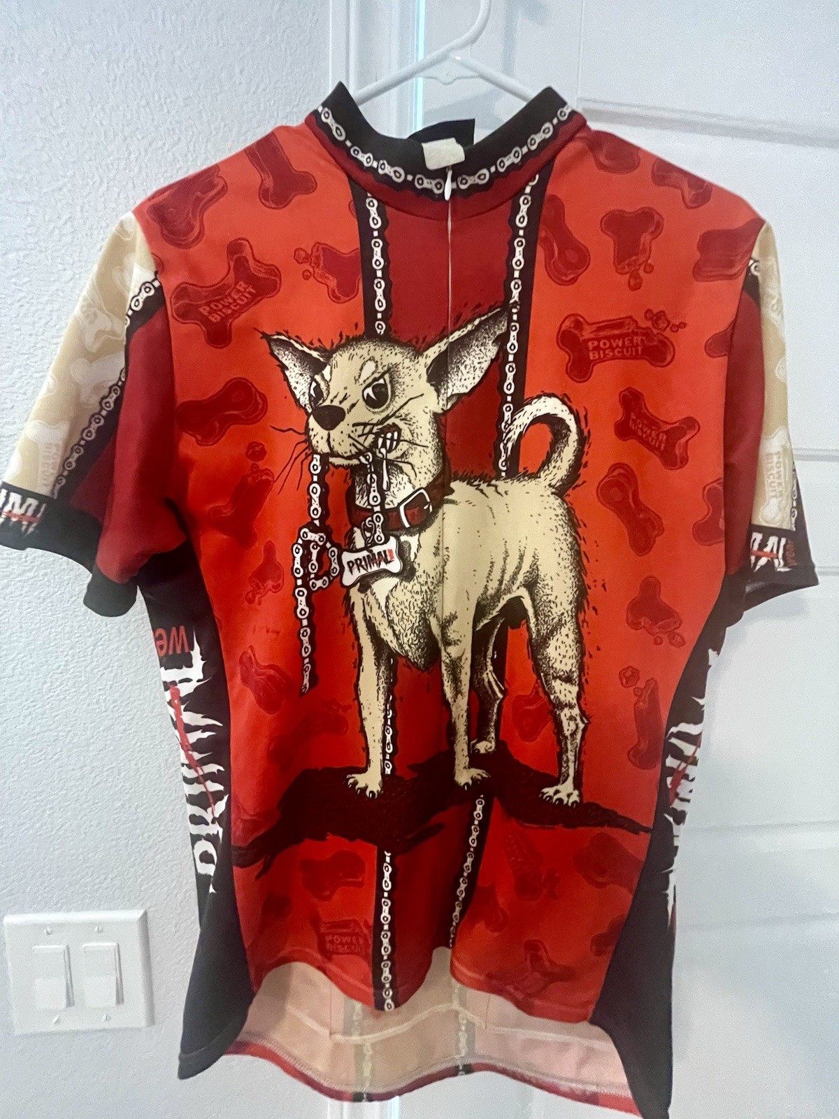 Red Angry Dog Chihuahua Vintage Primal Cycling Jersey Mens XL Short Sleeve