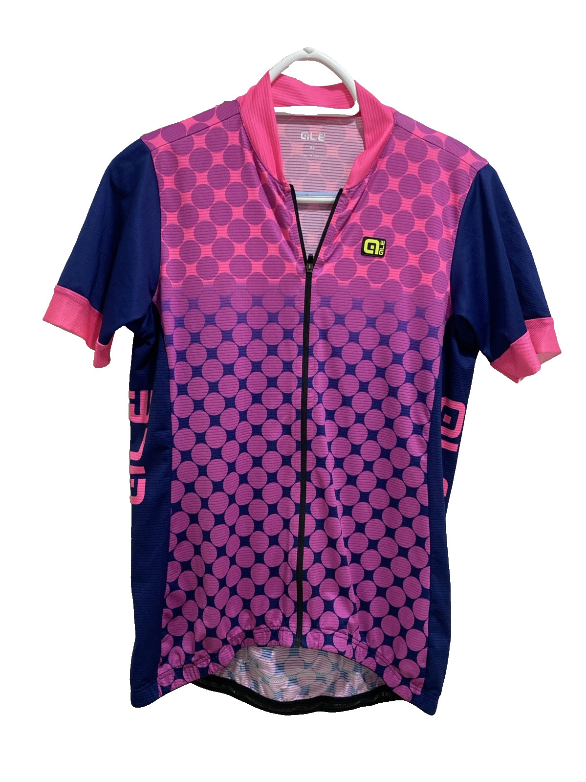 Ale Women’s XL Italian Cycling Jersey Pink Blue Short Sleeve Rear Pocket