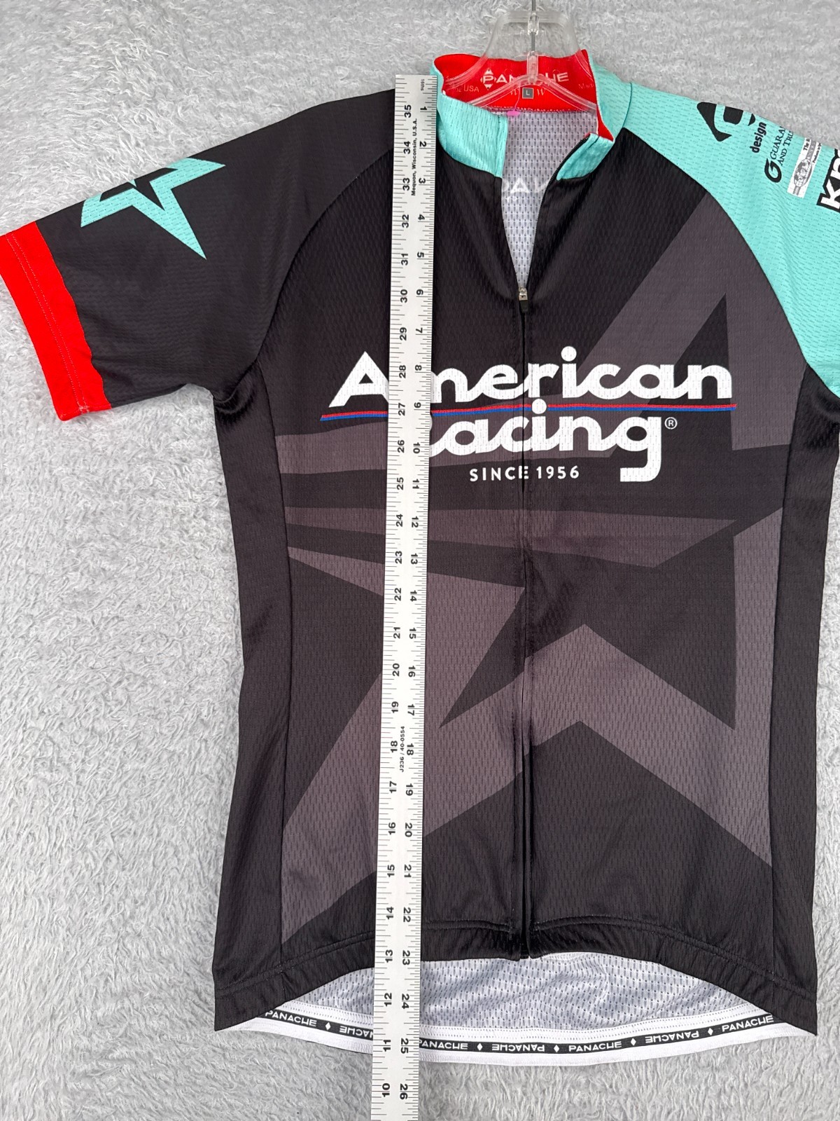 Panache Cycling Jersey Women Large Black Teal American Racing Full Zip Polyester