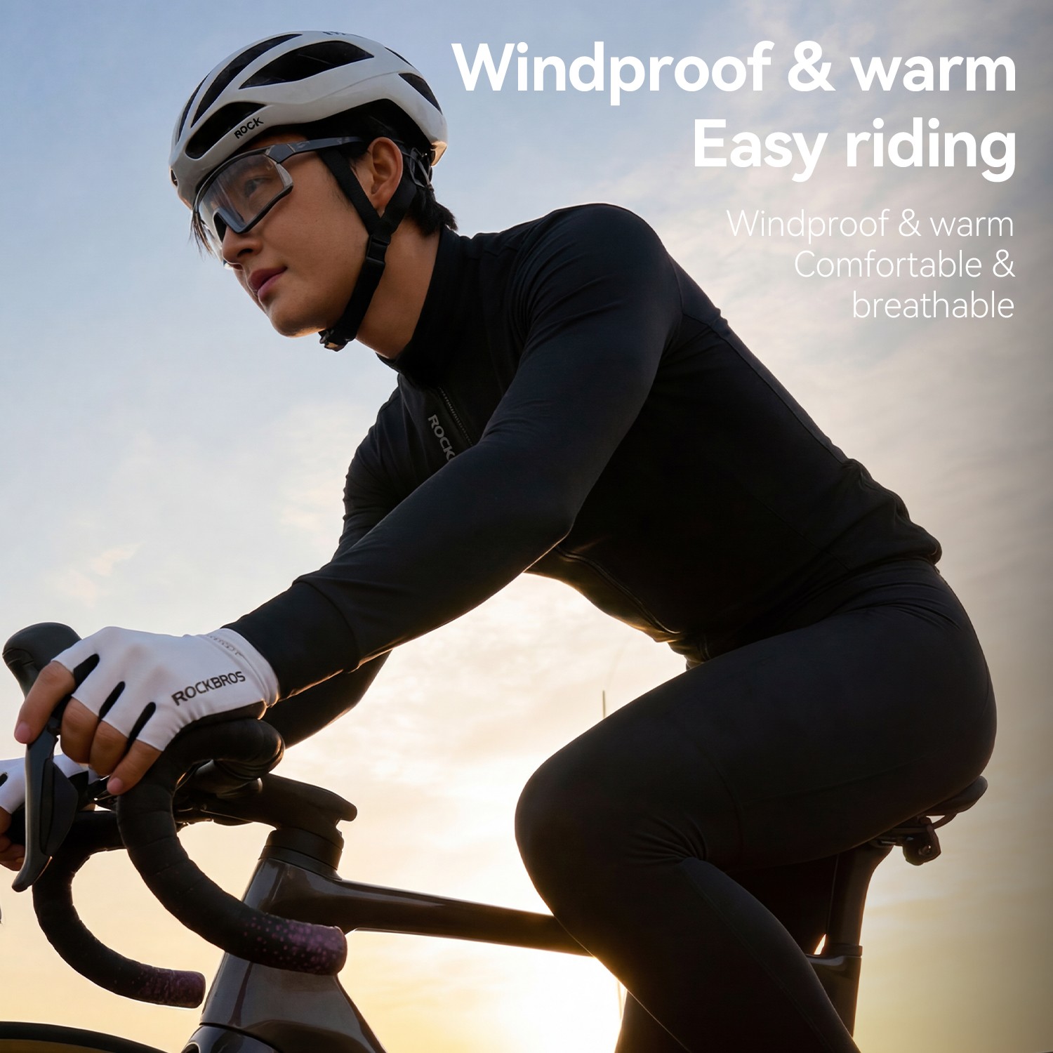 ROCKBROS Men’s Thermal Cycling Jersey LongSleeve Winter Windproof Fleece Jersey