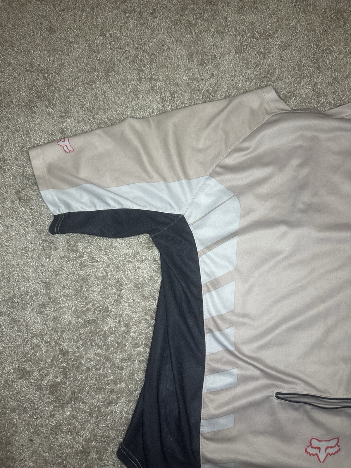 Vintage Fox Racing Cycling Jersey Mens L Tan Grey White 1/4 Zip Rear Pocket