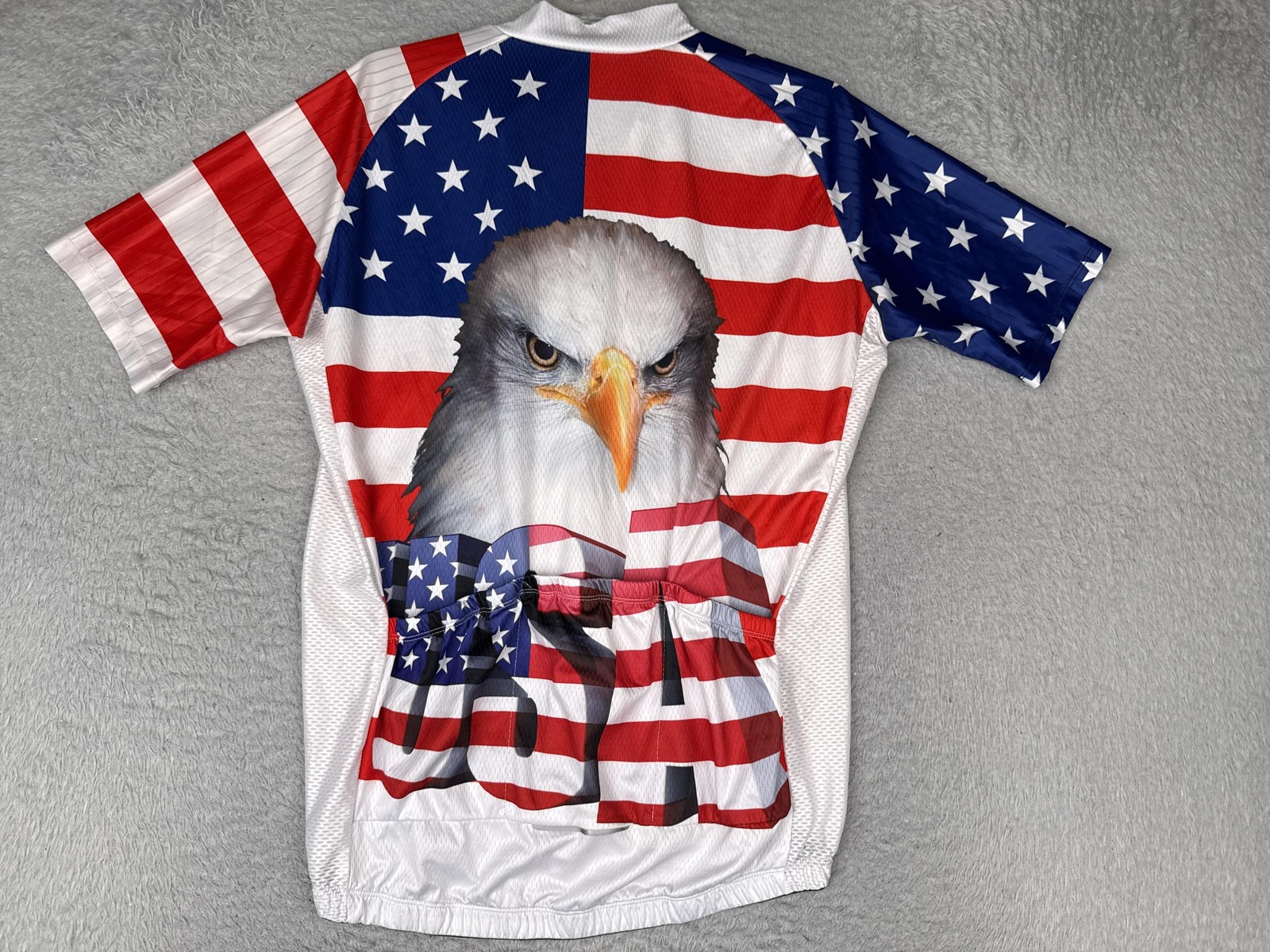 Weimostar Cycling Jersey Mens Large USA Flag Eagle Full Zip Pockets Bike Top