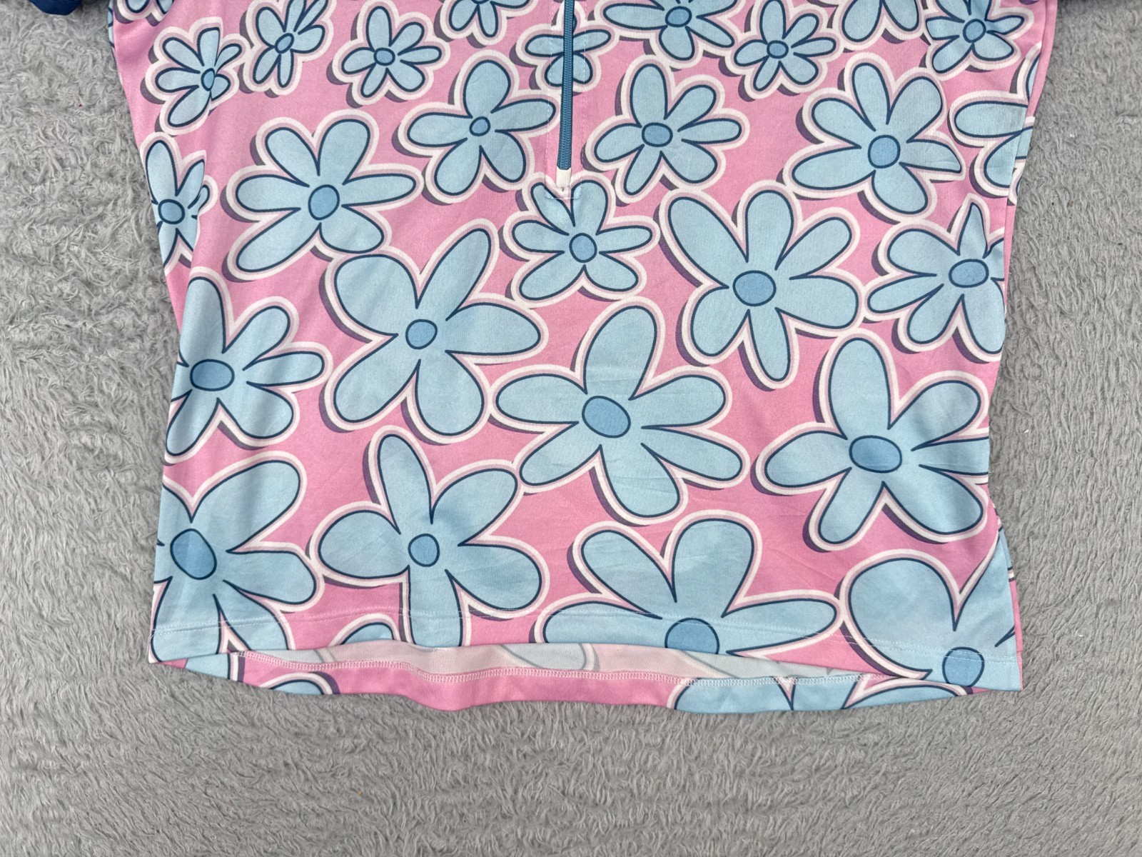 REI Cycling Jersey Women Medium Pink Blue Floral 1/2 Zip Polyester Pockets