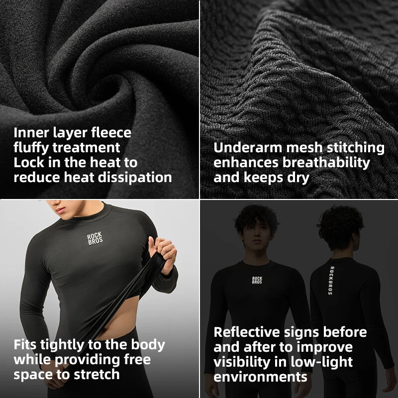 ROCKBROS Winter Cycling Base Layers Absorb Sweat Breathable Fleece Bicycle Shirt