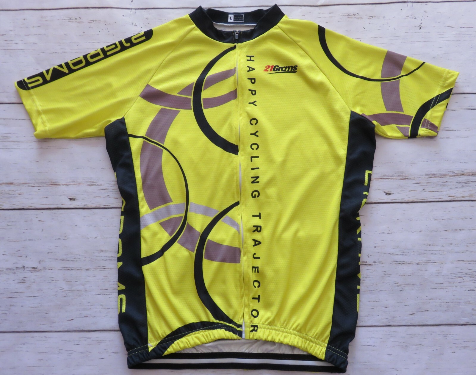 21 Grams Happy Cycling Trajector Jersey Biking Yellow Full Front Zipper Adult L