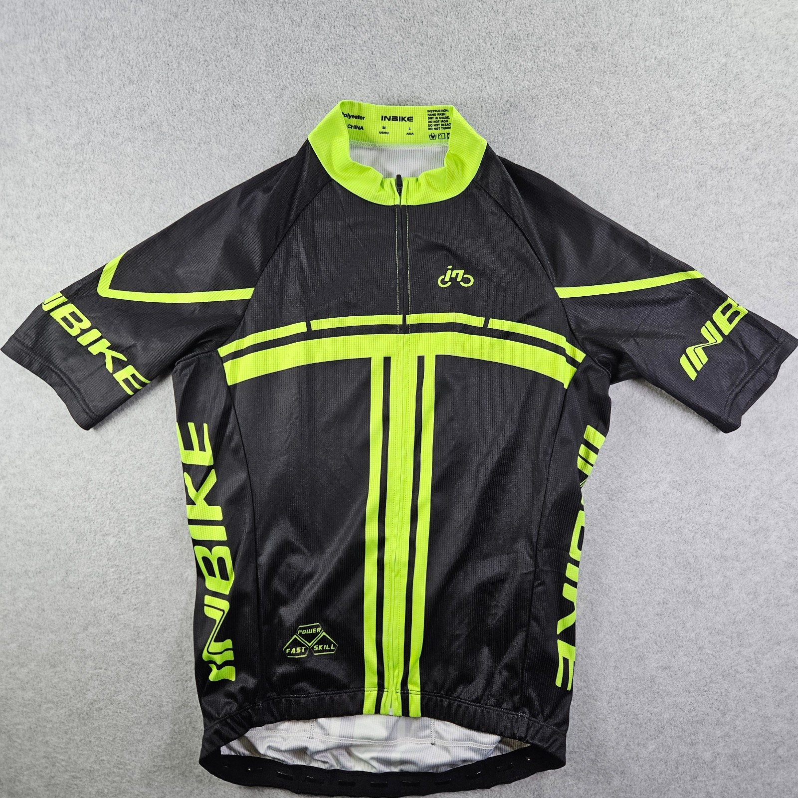 INBIKE Cycling Jersey Mens M Black Neon Yellow Full Zip Bike Shirt Race Fit