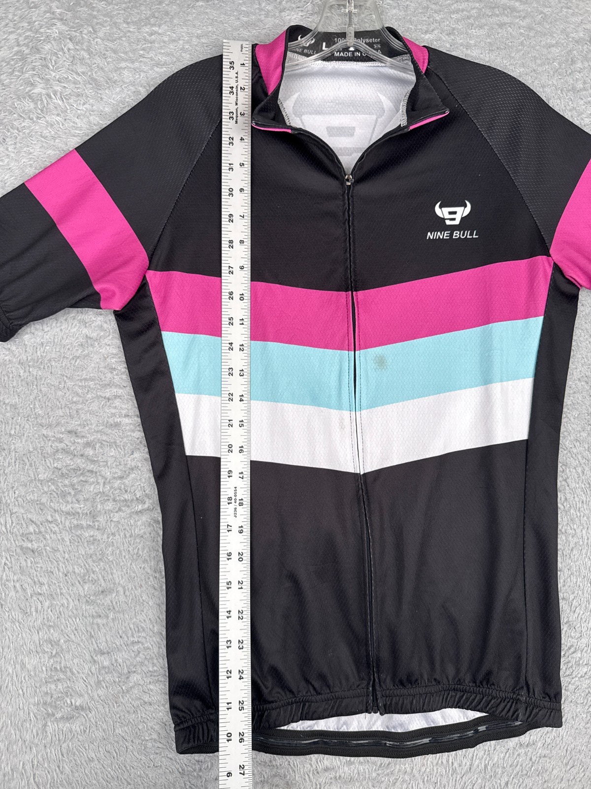 Nine Bull Cycling Jersey Adult Large Pink Black Blue Full Zip Short Sleeve Poly