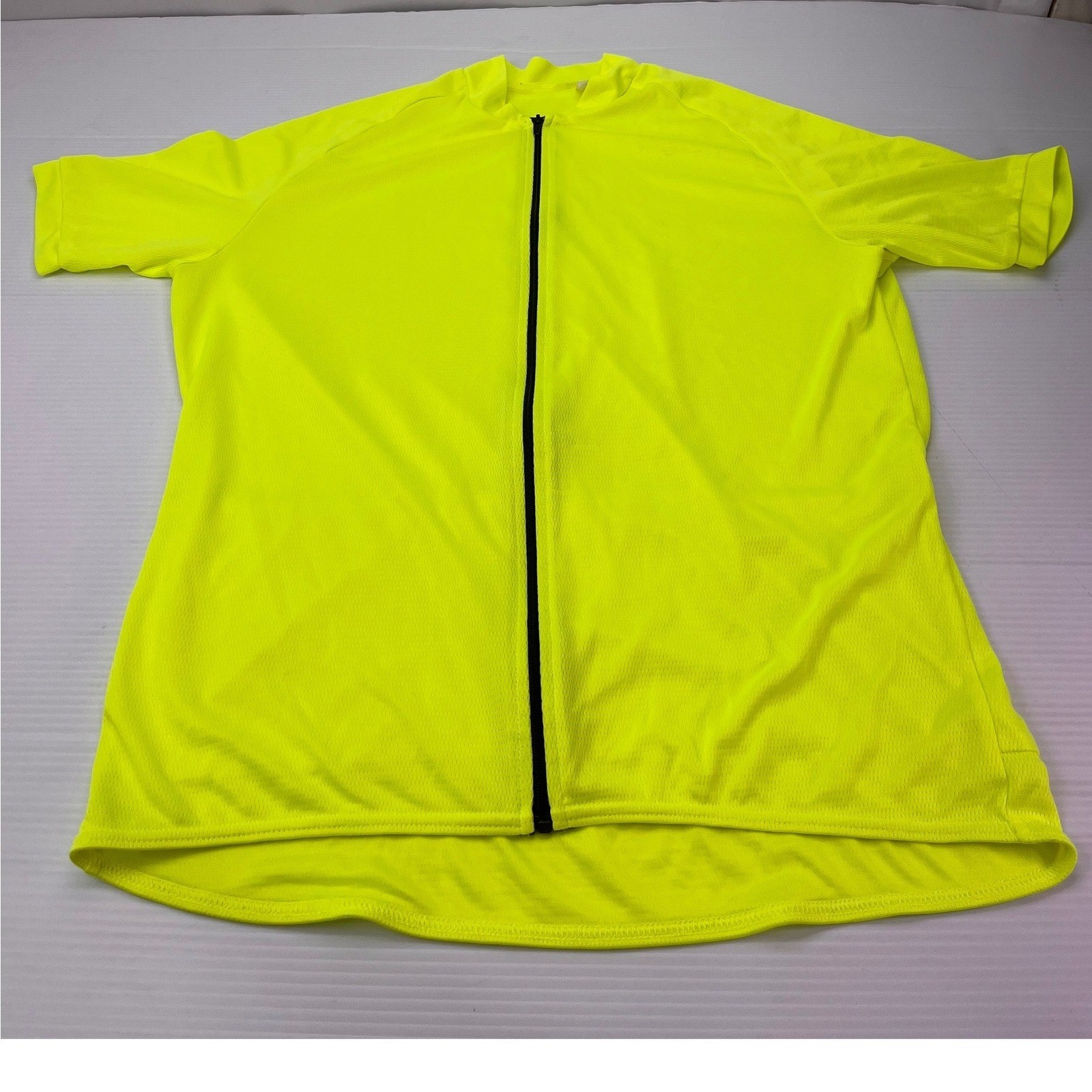 Unbranded Cycling Jersey Mens XL Neon Yellow Full Zip Short Sleeve Mesh