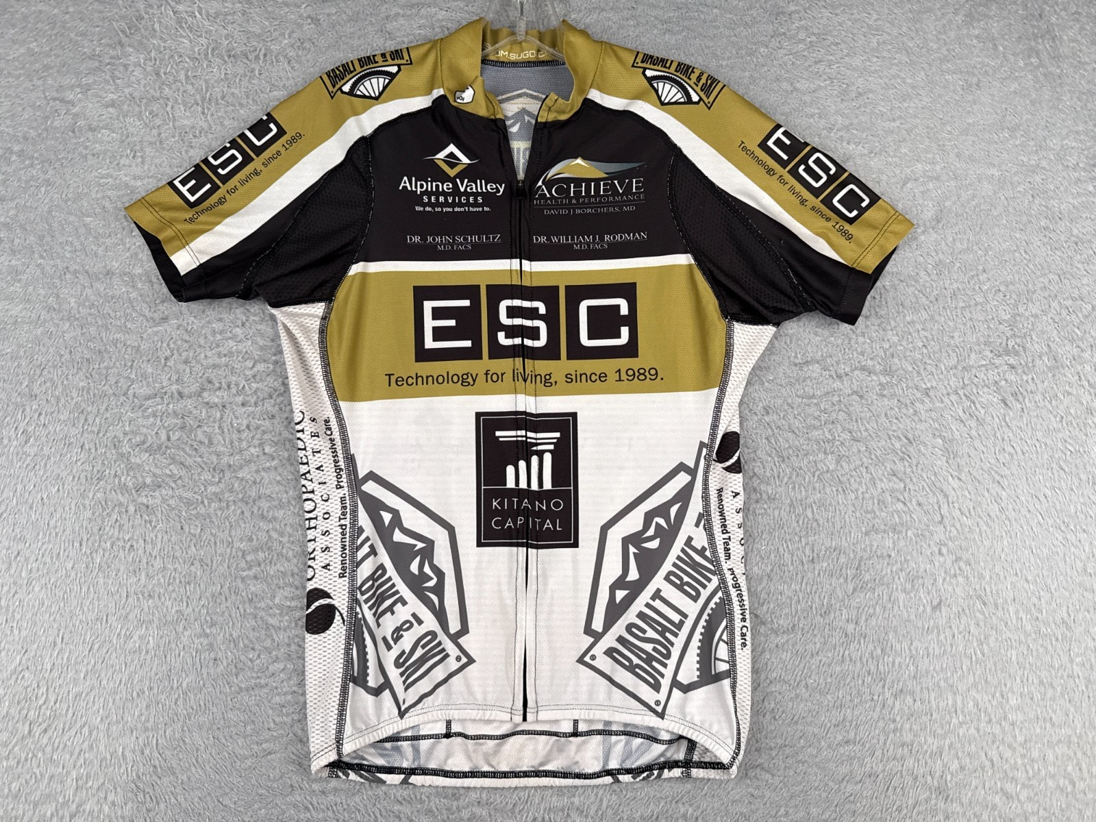 Sugoi Cycling Jersey Adult Medium Gold Black Full Zip Short Sleeve Poly