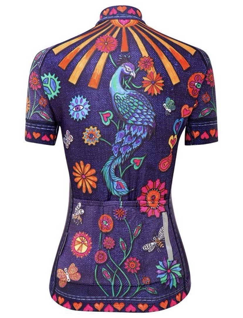 Cycology Cycling Women’s Boho Denim Short Sleeve Bike Top XL Multicolor Flowers