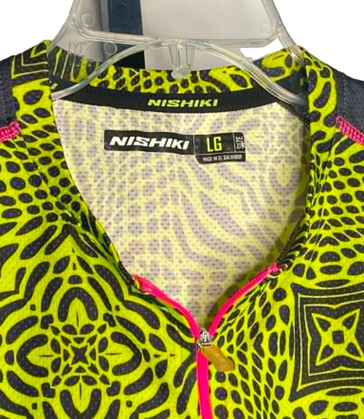 Nishiki Womens Cycling Jersey Size Large 1/2 Zip Neon Green Black Geometric Bike
