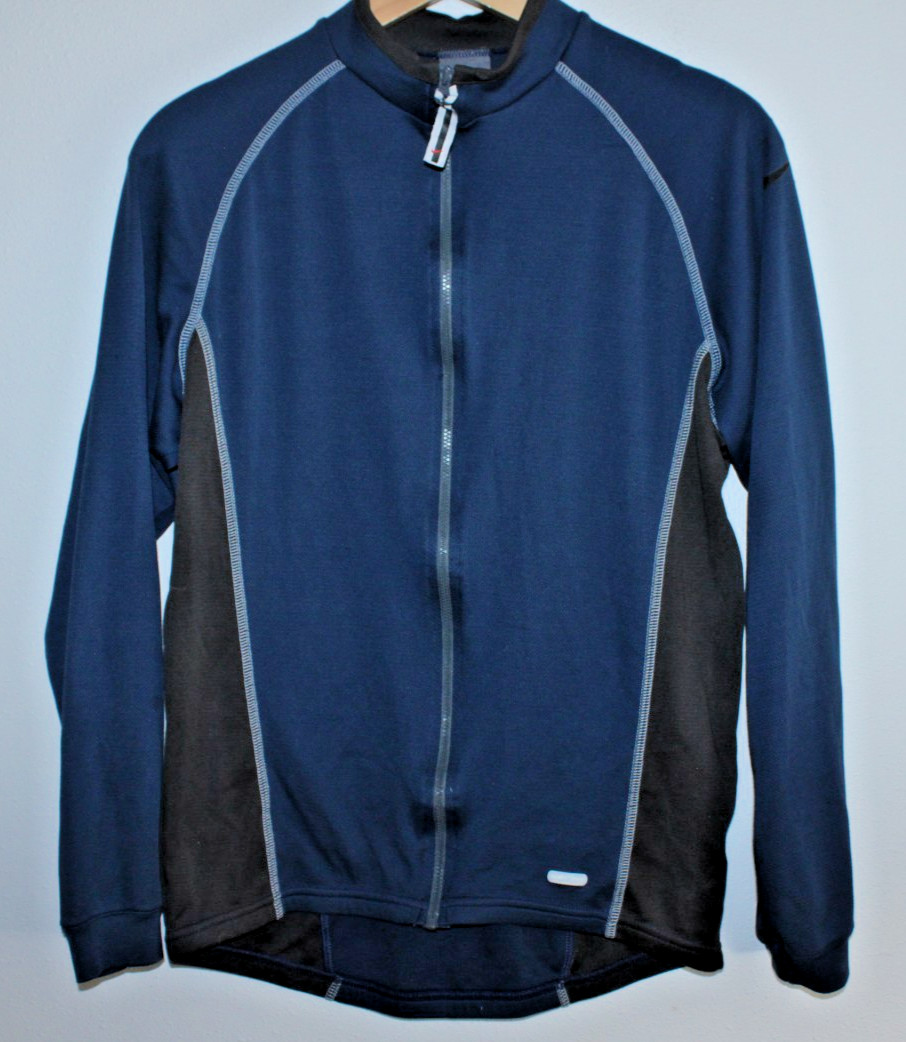 Nike Dri-Fit Long Sleeve Cycling Jersey Large Rear Pockets 42″ Chest 23/28″ T2B~
