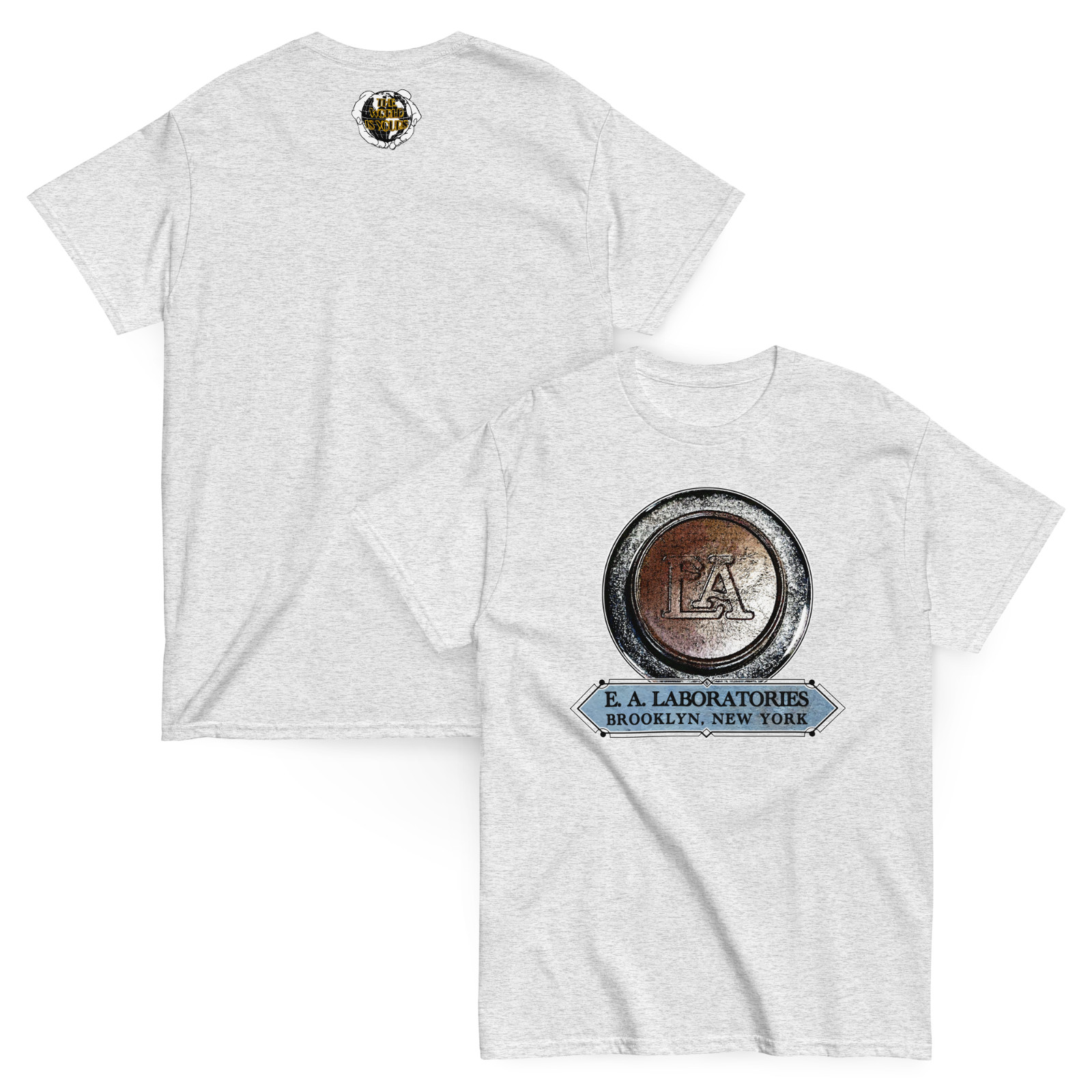 E.A. LABORATORIES Art-Deco t-shirt (S-5XL) – prewar bicycle horn, EA Labs, light