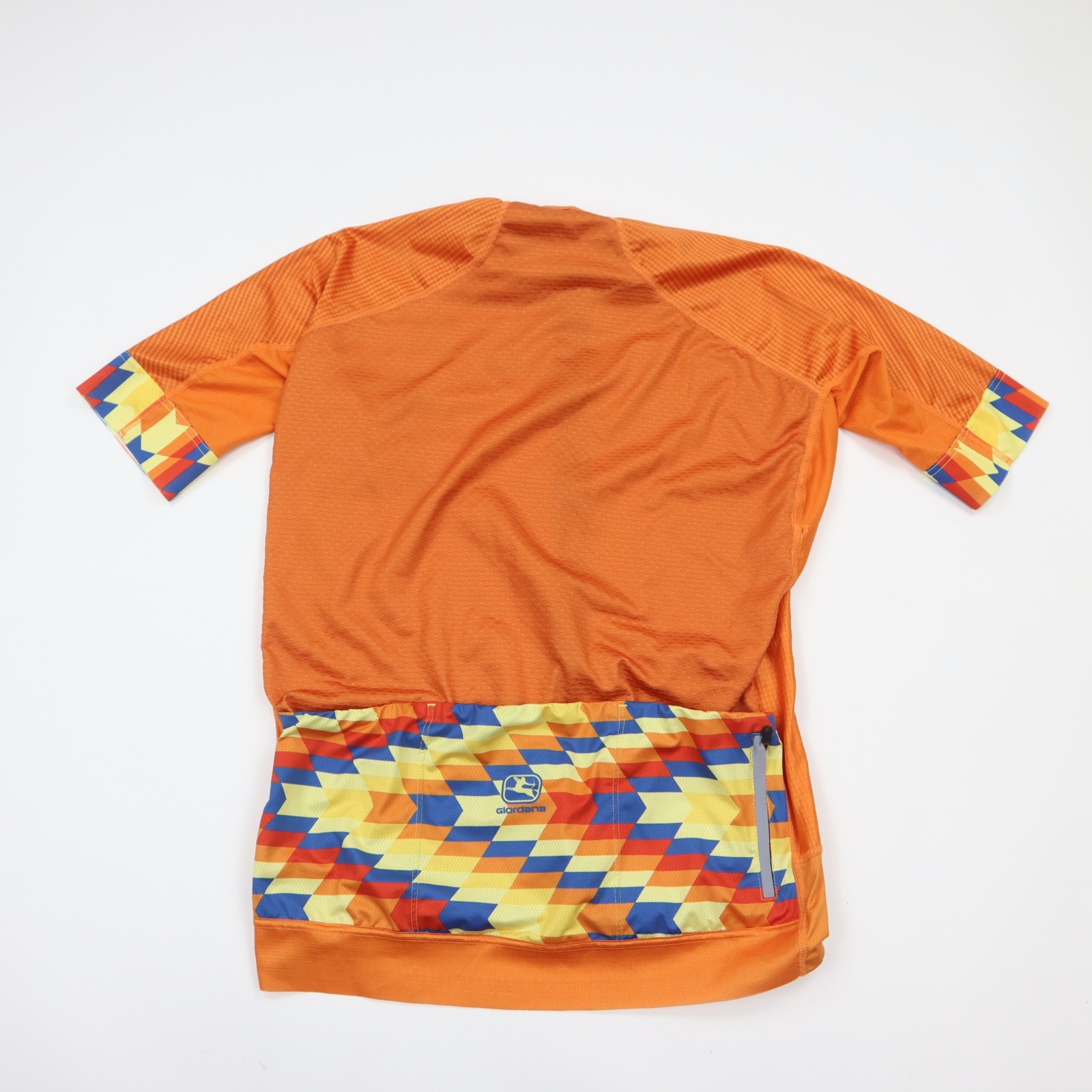 Giordana Cycling Jersey Mens Medium Orange Geometric Full Zip Pockets Bike