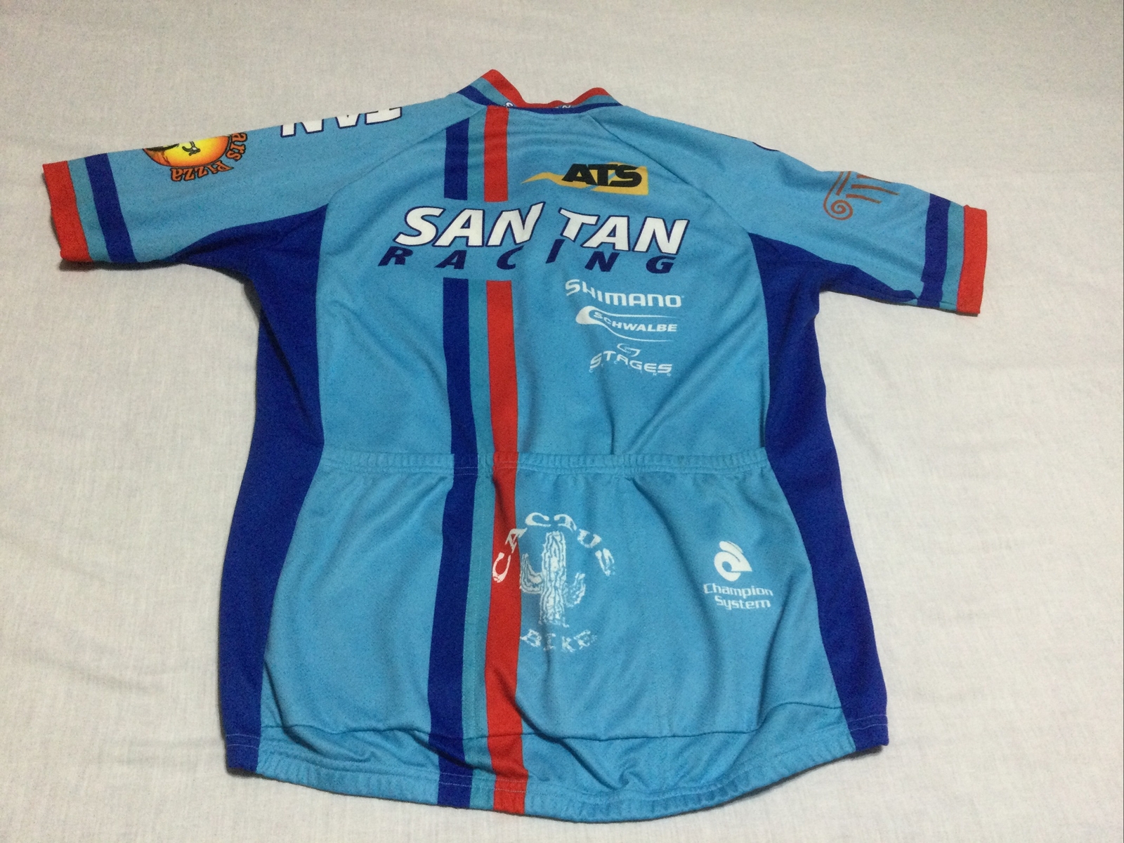 Champ Sys Cycling jersey full zip 3-pocket short sleeve LG San Tan Racing Blue