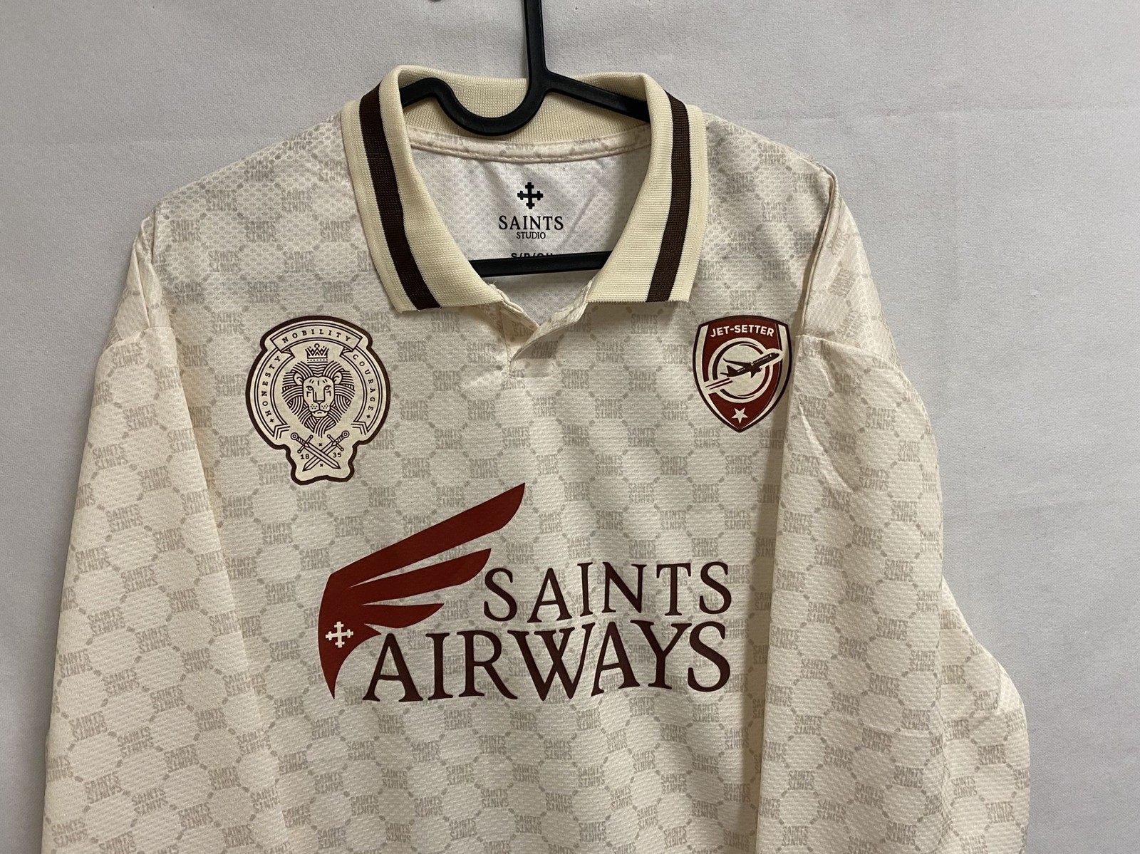 SAINTS ALWAYS Jersey Men Polo Small Saints Airways Graphic Print #5 Long Sleeve