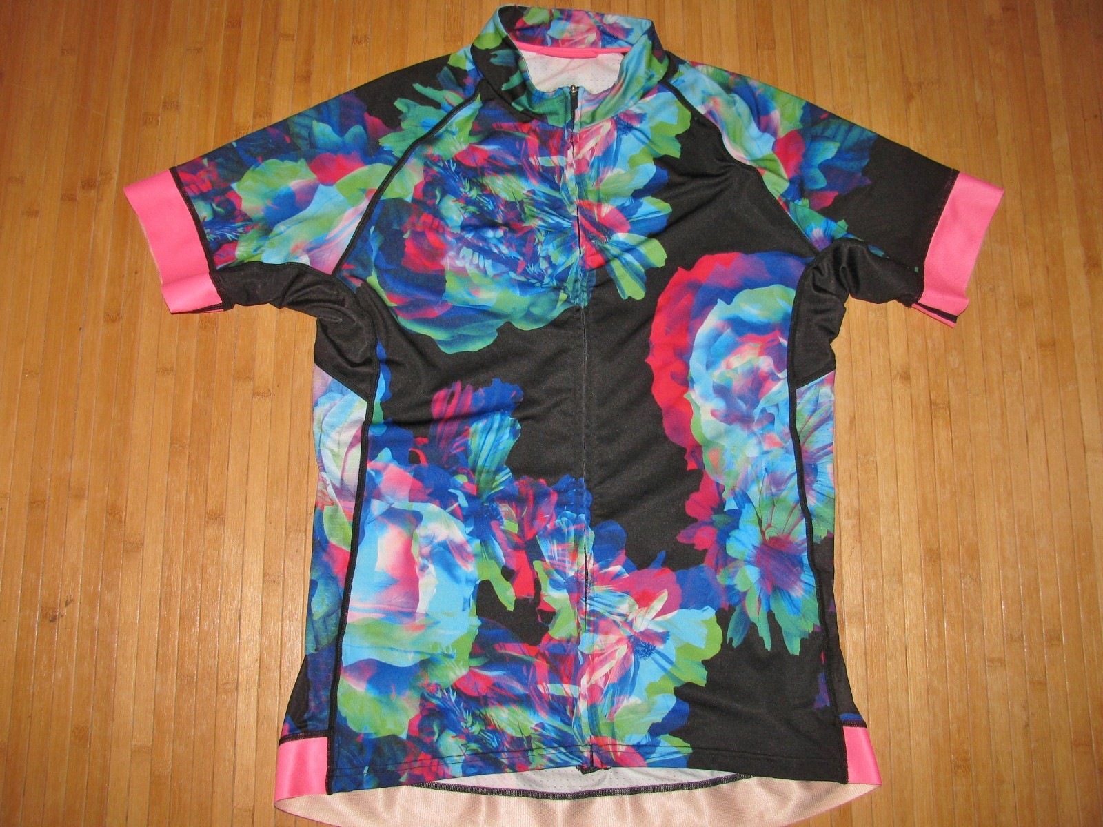 SHE BEEST Bike BICYCLE Cycle JERSEY Shirt Womens LARGE Polyester Spandex FLORAL