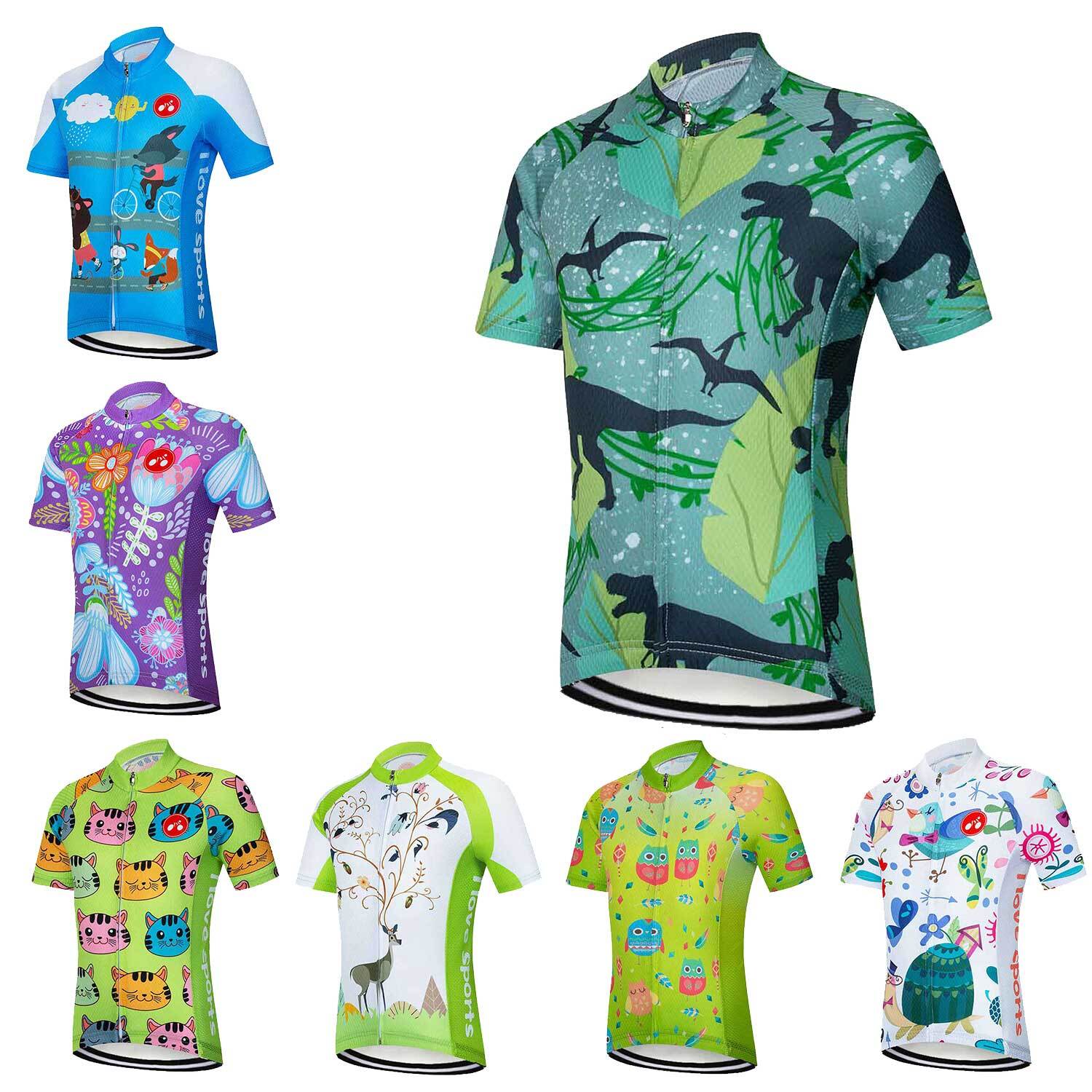 Kids Cycling Jersey Full Zip Girls Boys Short Sleeve Bike Bicycle Jersey Top