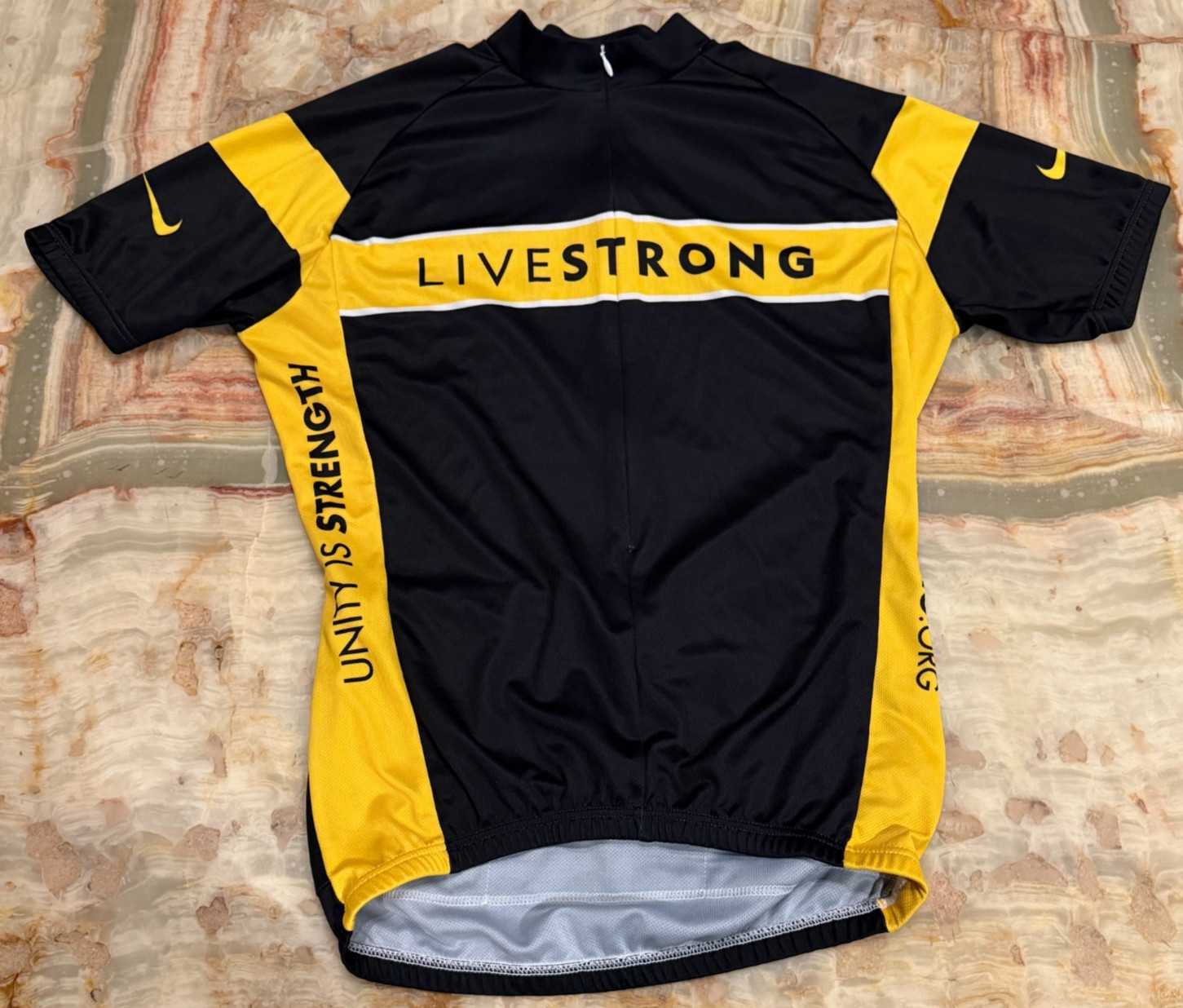 Nike Mens Livestrong Cycling Jersey Yellow Black Dri-Fit Mock Neck Medium