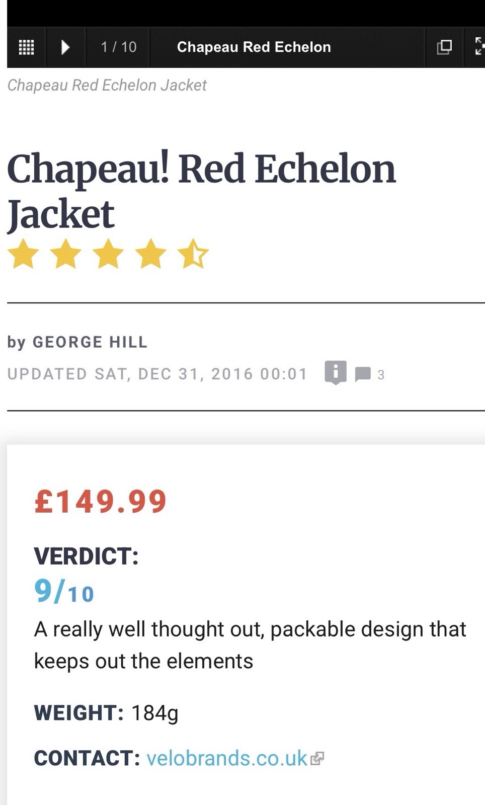Chapeau Echelon Jacket Red Cycling Long Sleeve XL Waterproof Packable Slim READ
