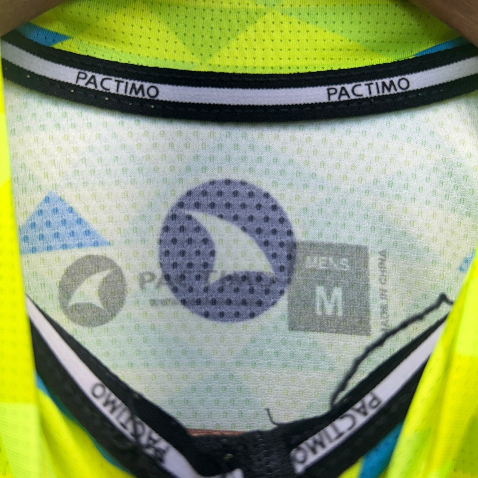Pactimo Mens Cycling Jersey Medium Neon Yellow Green Geometric Short Sleeve Zip