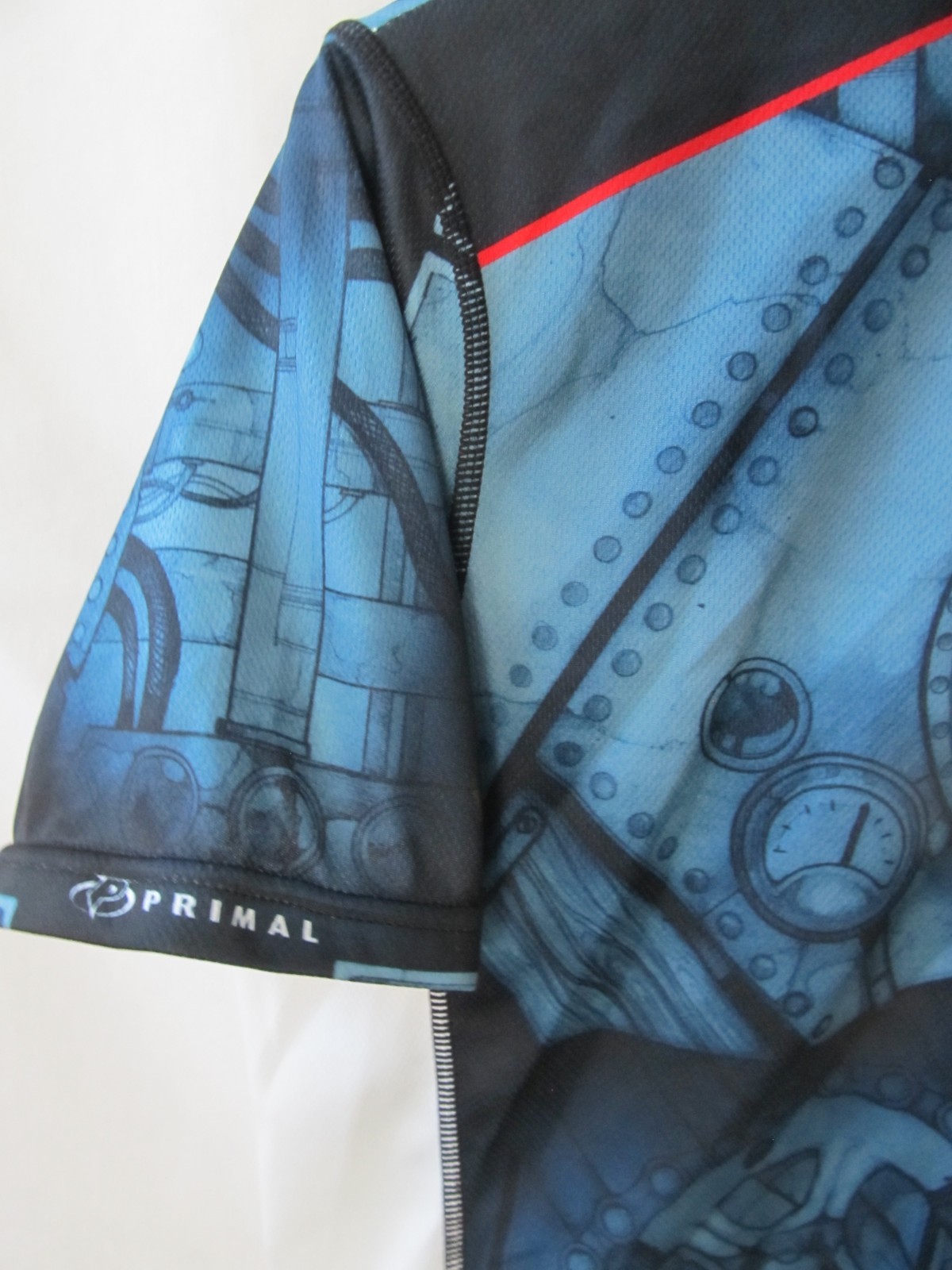 PRIMAL Men’s Bike Jersey Gears Machinery Design -Blue Red Black White Size S