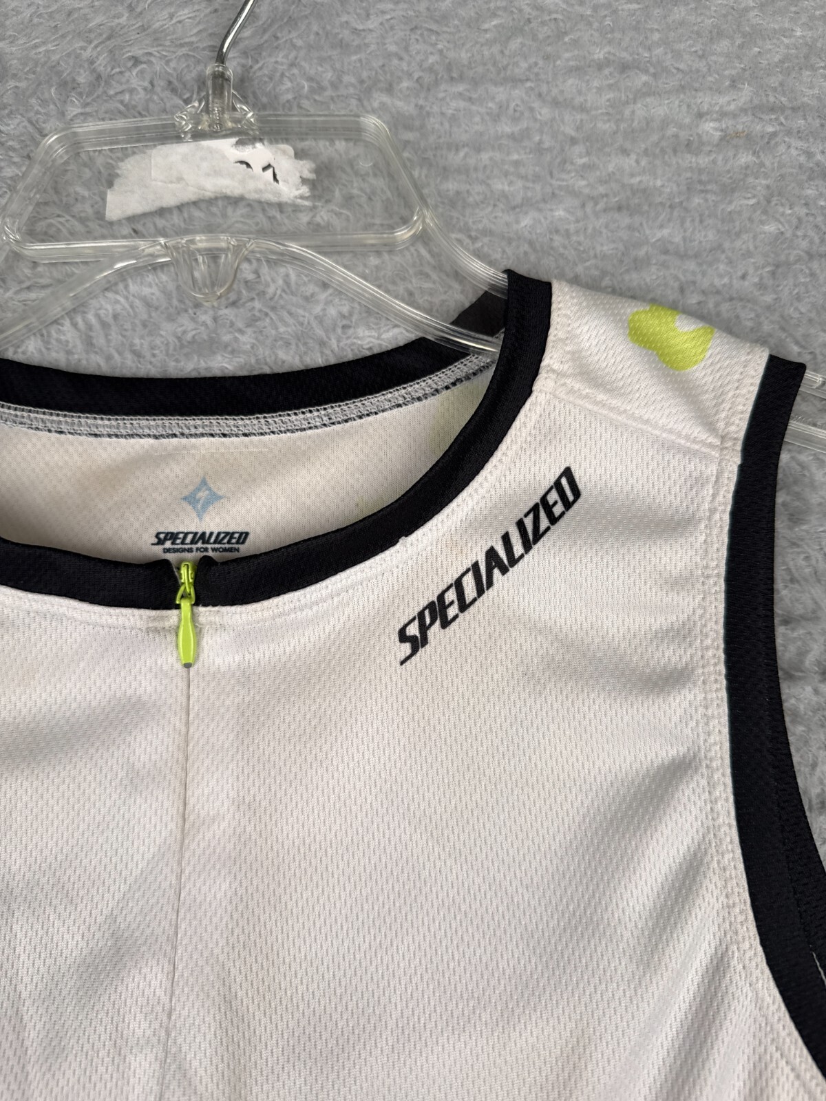 Specialized Cycling Jersey Womens Medium White Green Tank 1/2 Zip Polyester