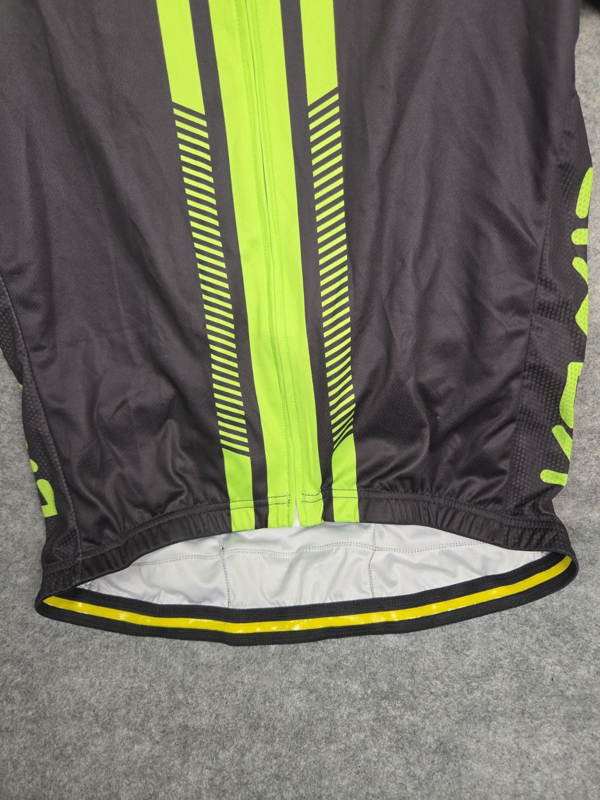 LIXADA Cycling Jersey Mens L Black & Green 3 Pocket Back Full Zip Short Sleeve
