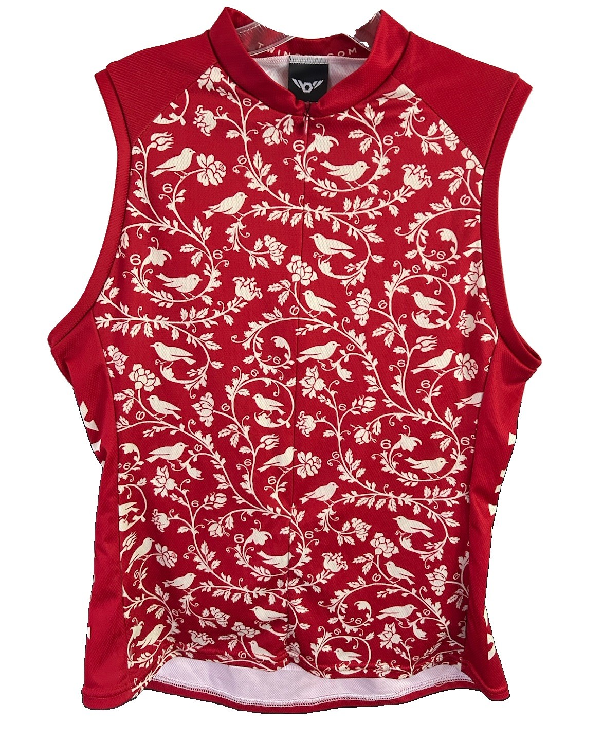 Twin Six Club Raglan Cycling Jersey Womens L Red Floral Bird Sleeveless USA