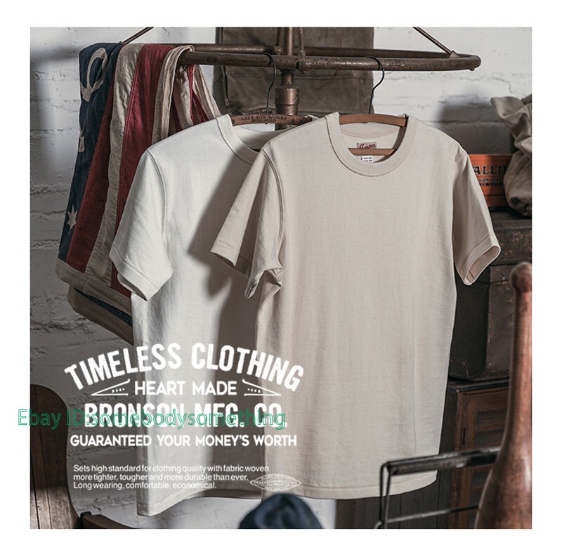 BRONSON Vintage Loopwheel Athletic T-Shirt Men Basic Tee 100% Cotton T