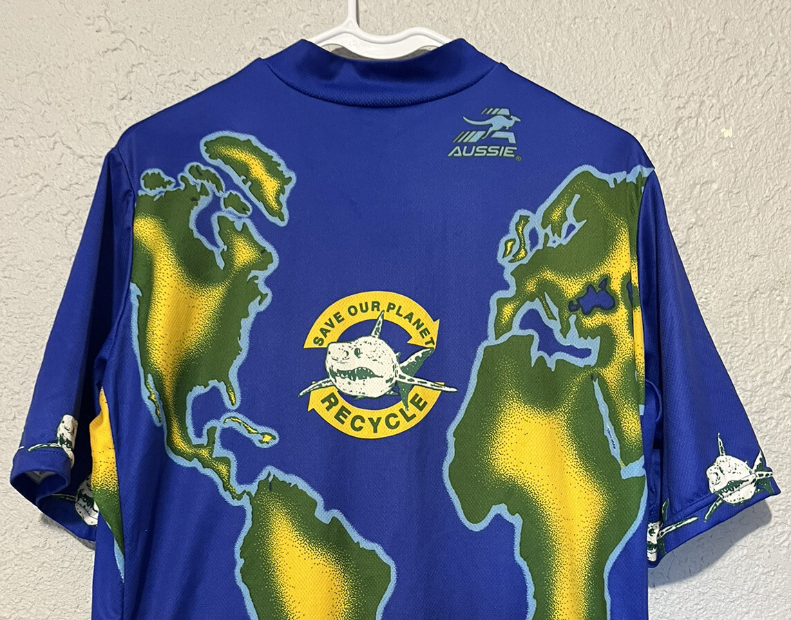 Aussie Half Zip Cycling Jersey World Map Recycle Men’s Large Vtg USA Distressed